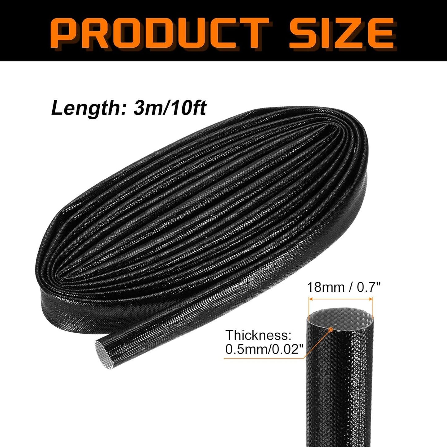 MECCANIXITY 10ft Braided Cable Sleeve, 0.7" ID 200C High Temperature 1500V Fiberglass Wire Insulation Cord Protector Organizer Wires Management for Motor Engine Fuel Line, Black