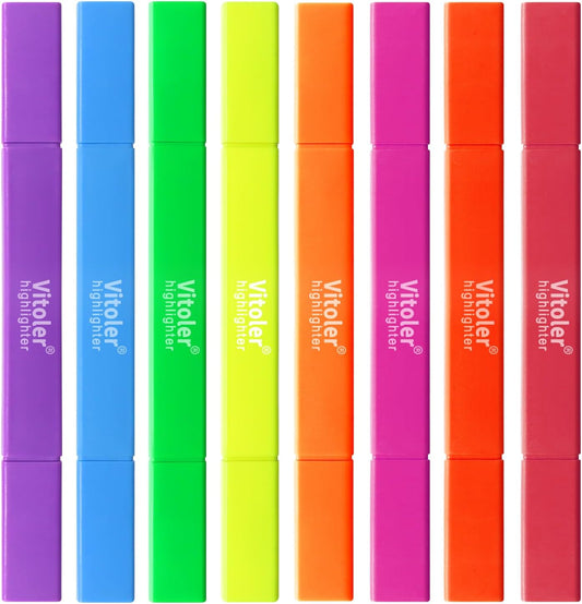 Vitoler Highlighters,8pcs Assorted Colors Highlighters,Chisel & Fine Tips Highlighter Set for Office Supplies