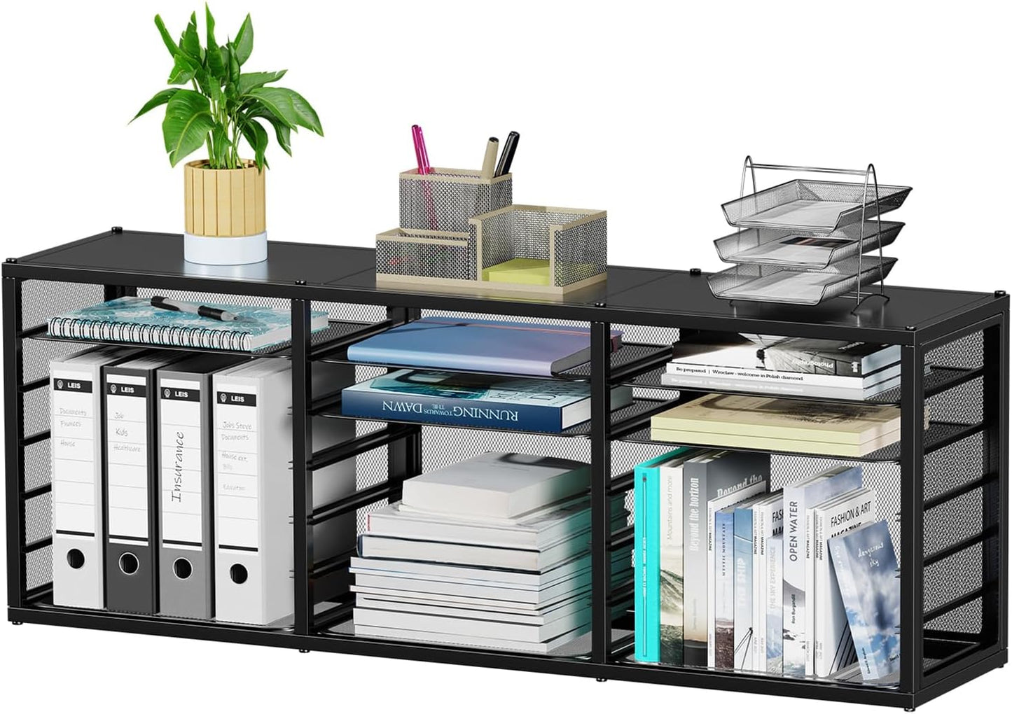 Simple Trending 19 Tier Desk File Organizer, Long Paper Letter Tray Organizer with 18 Mesh Sliding Trays for Office, DIY-able, Black