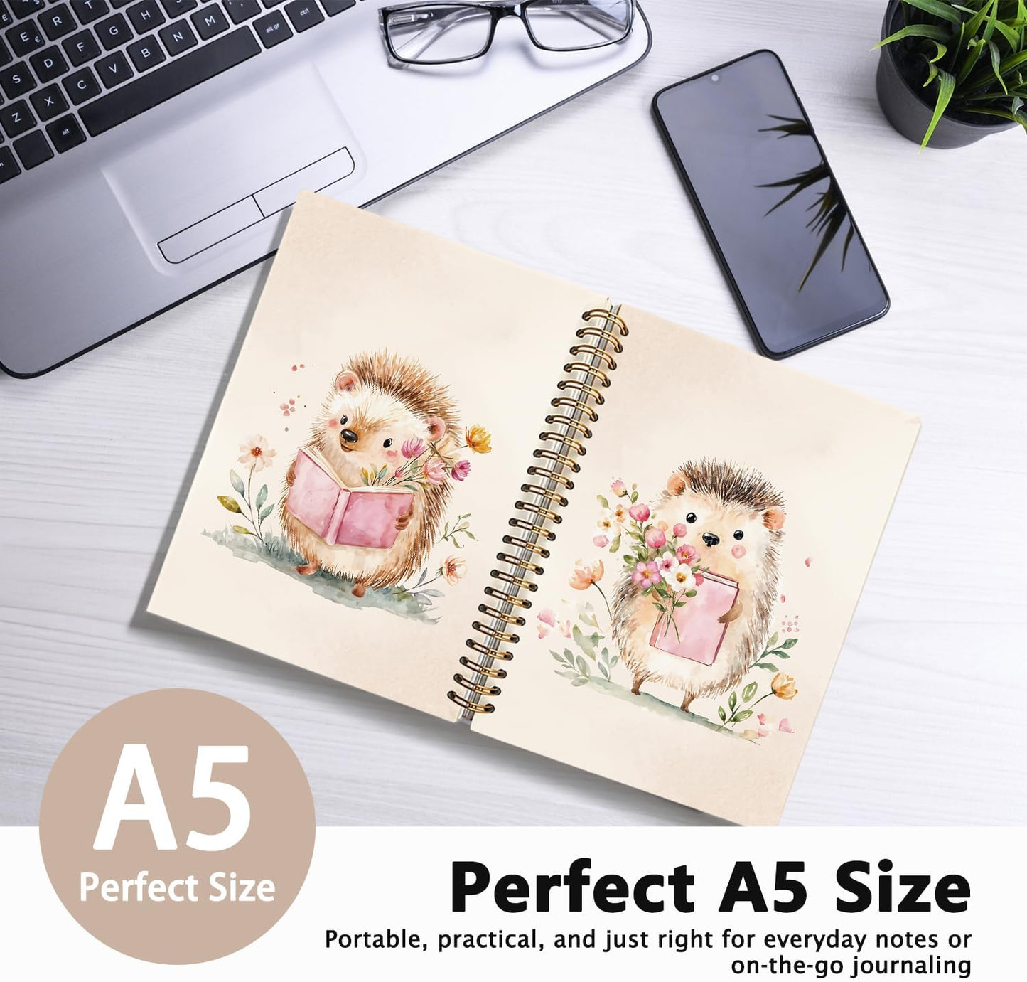 Cute Hedgehog Reading Notebook Journal for Kids, Hedgehog Gifts Notebooks for Women, Book Lovers Gifts Journal, Cute Animal Reading Books Hardcover Spiral Notebook 5.5x8.3 Inch