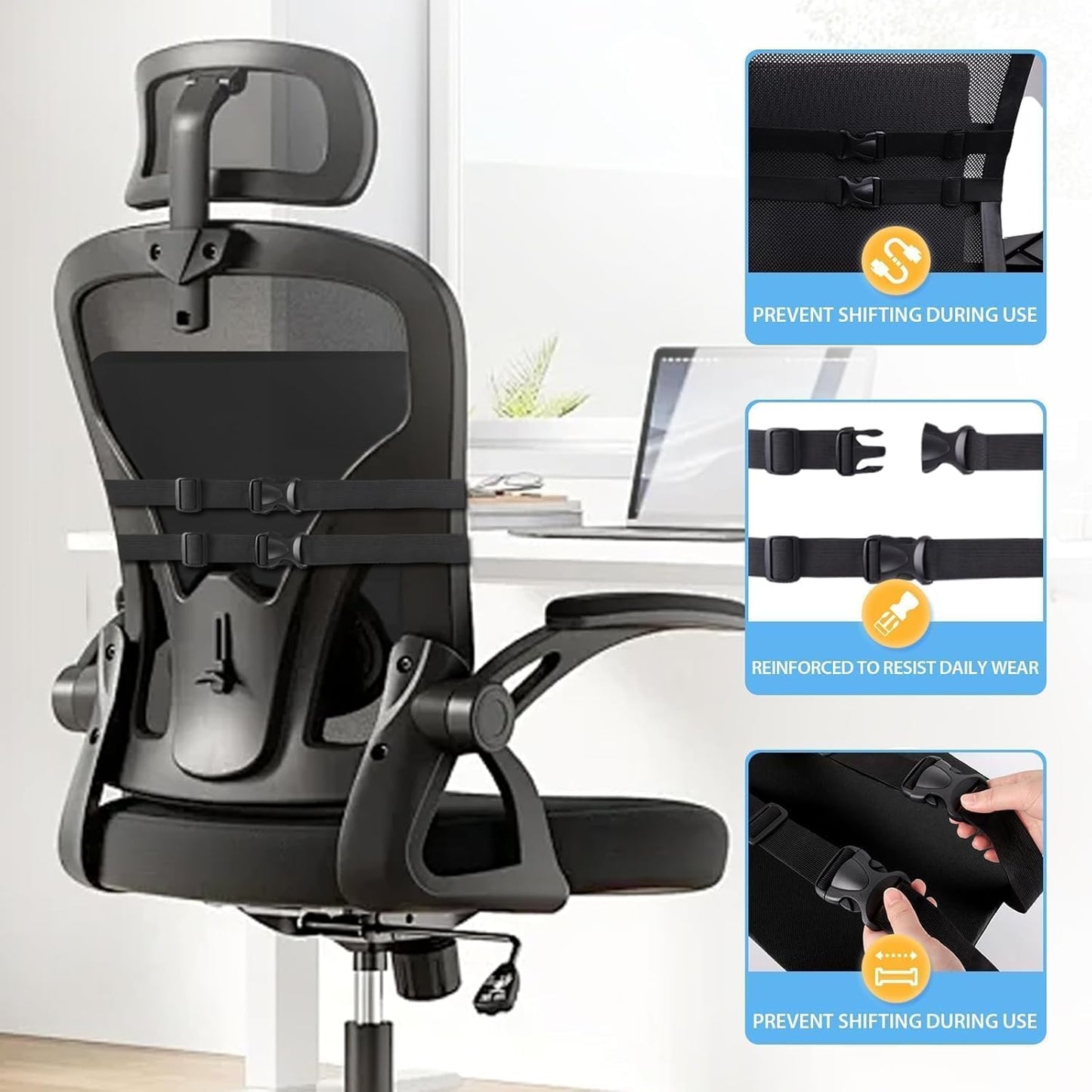 Lumbar Support Pillow for Office Chair & Car Seat, Ergonomic Memory Foam Back Support for Lower Back Pain Relief, Double Adjustable Straps, Breathable Washable Cover, Black