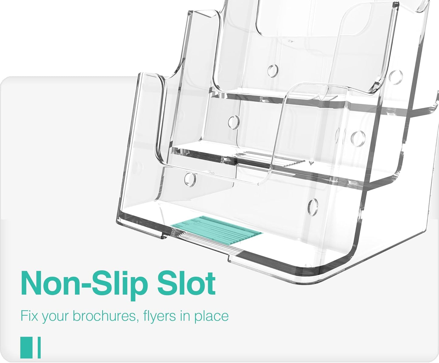 Brochure Holder 6x9 Inch 4 Tier Acrylic Literature Holders Clear Plastic Flyer Display Stand Countertop Use or Wall Mount Pamphlet Holder Organizer for Office, Lobby, Hotel, Trade Show, 1 Pack