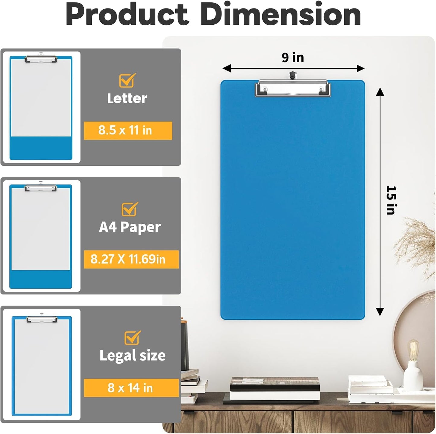 Legal Size Clipboard Set of 6, 8.5 x 14 Blue Plastic Long Clip Board with Low Profile Clip, 9 x 15 in, Suitable for Legal Lawers and Business, School & Office Supplies