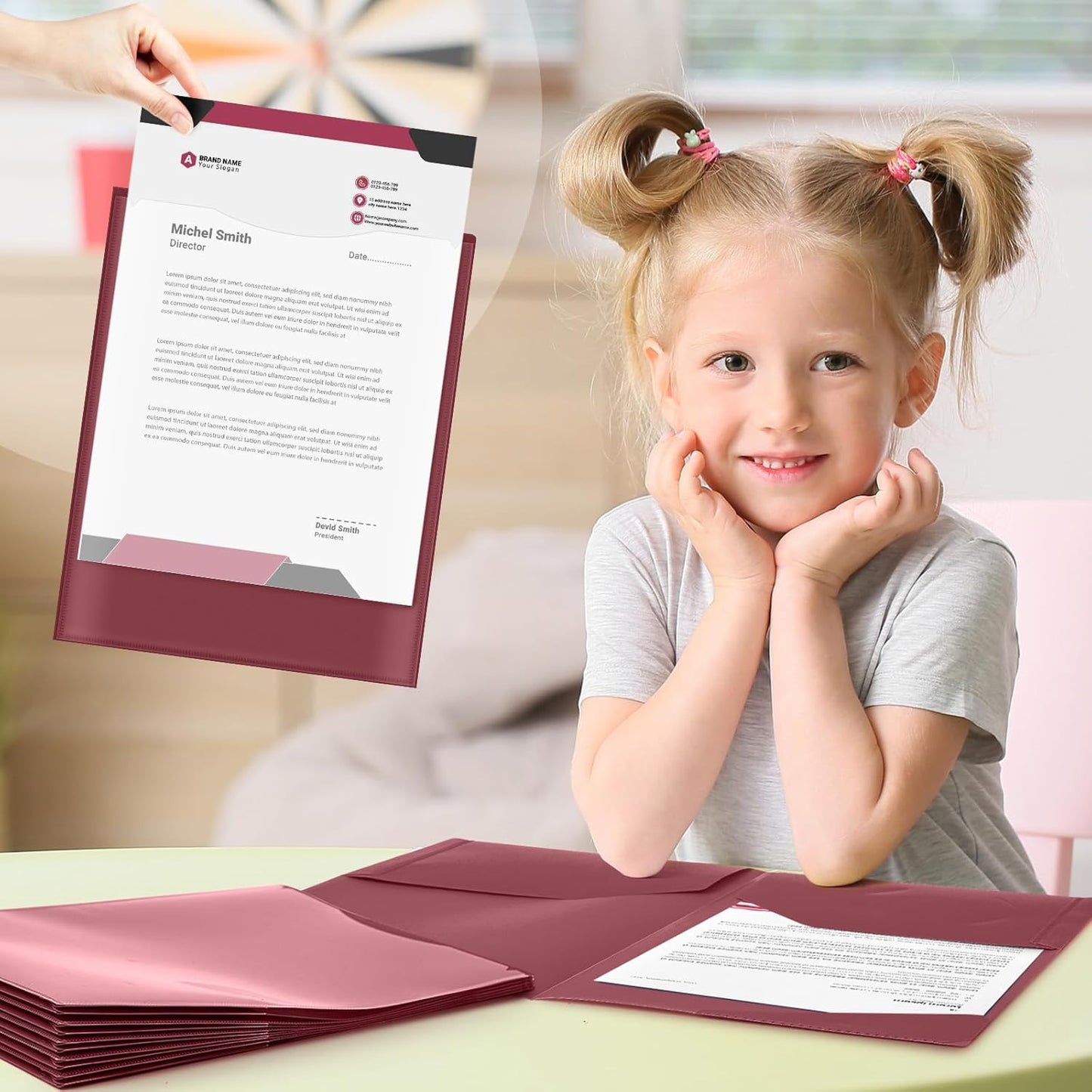 Henoyso 24 Set Parent Teacher Communication Folder with Clear Front Pocket Take Home Heavy Duty 2 Pocket Homework Folder for Student with School and Home Stickers, 12 x 9.45 Inch(Burgundy)