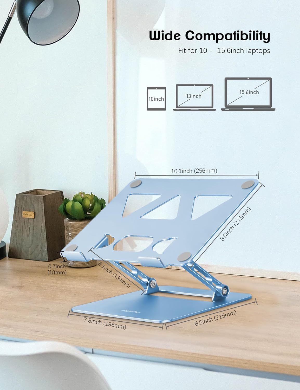 Adjustable Laptop Stand for Desk,Portable Laptop Stand Holder and Riser,Foldable Aluminum Notebook Computer Stands for MacBook Air Pro HP Lenovo Dell Samsung Chromebook, 10-15.6 inch, Sky Blue