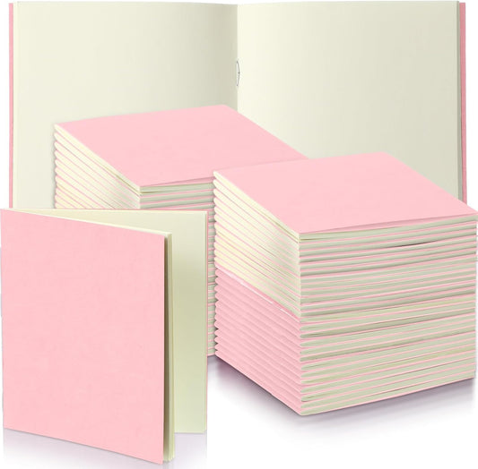 Thenshop 50 Pack Mini Pocket Kraft Notebooks Bulk 4 x 4 Inch Journal Notepads with Dot Memo Sketchbooks Writing Notepad for Party Favors Supplies (Pink,Blank Page)