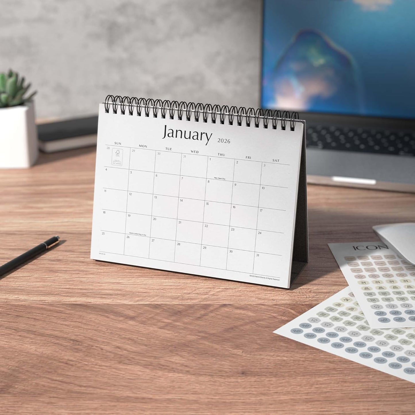 Desk Calendar 2026, Nekmit Standing Flip Desktop Calendar Covers 18 Months Runs from January 2026 to June 2027, Flip Small Desk Calendars with Stickers and Flower Design 8x6"