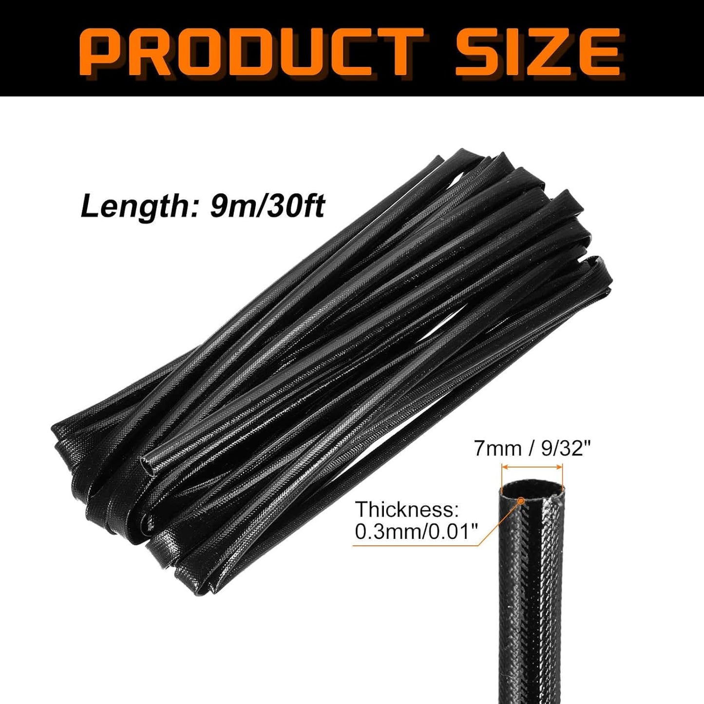 MECCANIXITY 30ft Braided Cable Sleeve, 9/32" ID 200C High Temperature 1500V Fiberglass Wire Insulation Cord Protector Organizer Wires Management for Motor Engine Fuel Line, Black