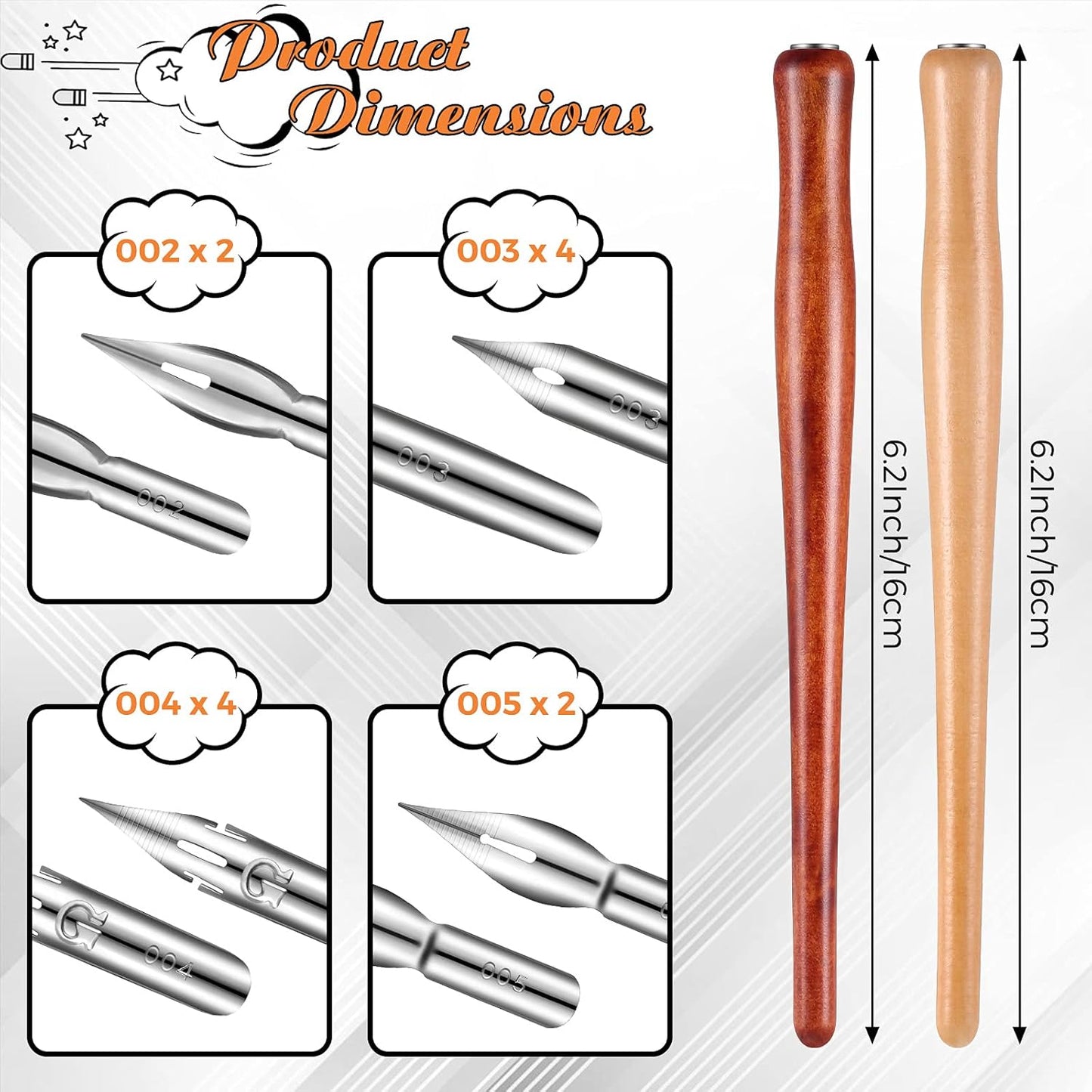 Chinco 14 Pcs Dip Pen Nibs Holders with Comic Calligraphy Wooden Drawing Pen Holder with Stainless Steel Nib for Writing Painting Signing Present