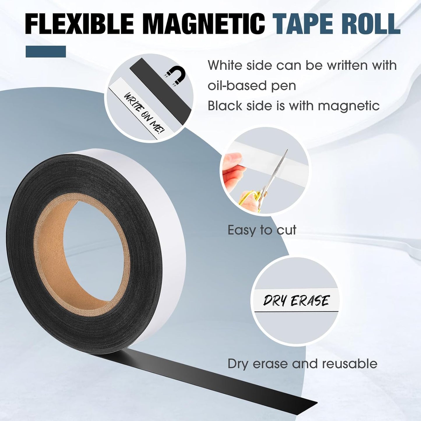 Amylove 1 x 50 ft Magnetic Tape Strip Roll, Dry Erase Label, Writable Magnets Sticky Labels, Flexible Magnet Dry Erase Tape Strips for Whiteboards, Refrigerator, Crafts, DIY Storage