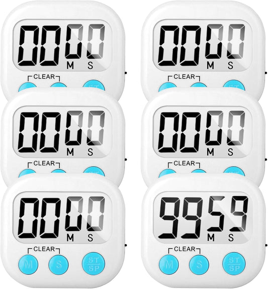 6 Pack Digital Kitchen Timer Small Classroom Timers for Kids Teachers (White)