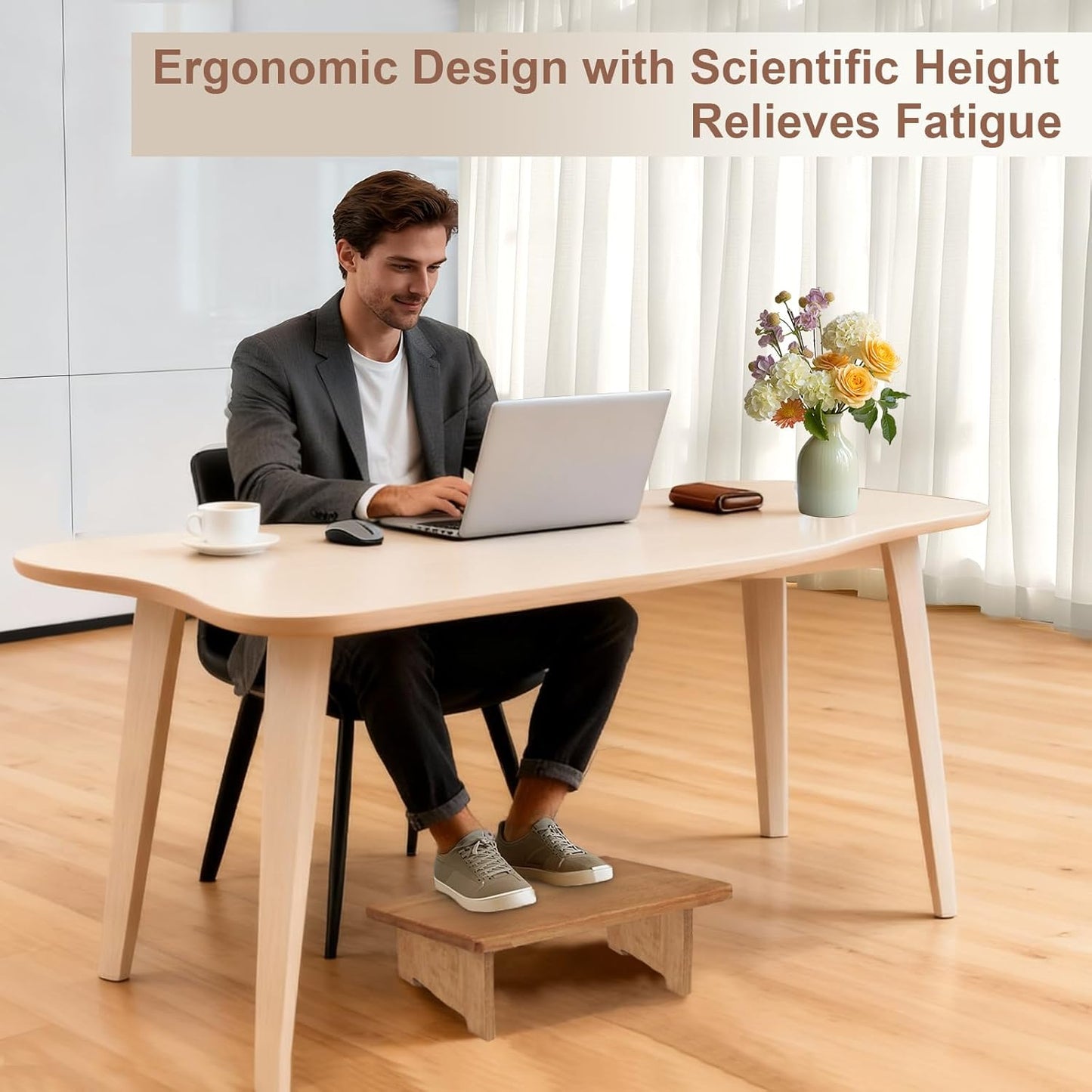 Solid Wood Under Desk Footrest Foot Rest for Under DEST at Work Ergonomic Foot Stool Improves Posture and Circulation, Chair Footrest for Leg Rests 350lbs Capacity for Home Office