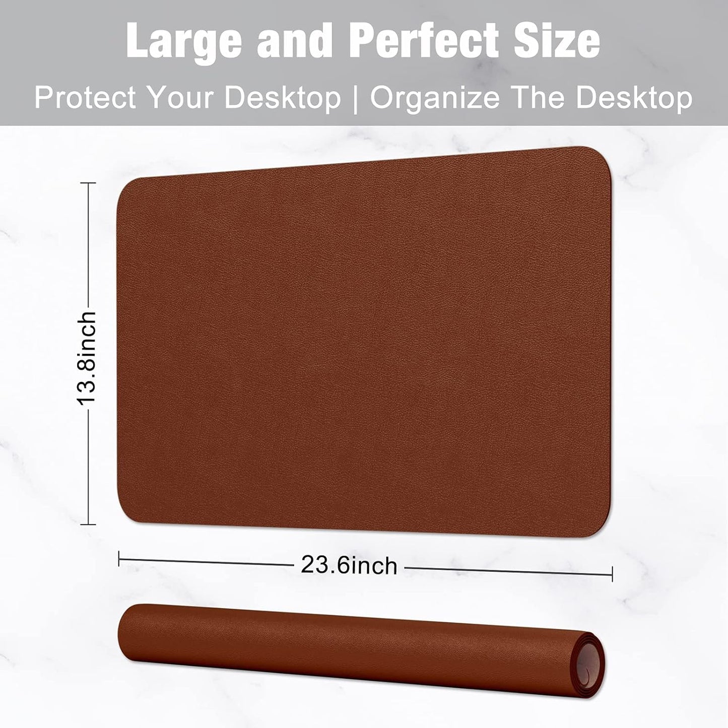 Hsurbtra Desk Pad, 23.6" x 13.8" PU Leather Desk Mat, M Extended Mouse Pad, Waterproof Desktop Blotter Protector, Non-Slip Ultra Thin Small Laptop Keyboard Writing Mat for Office Home, Brown