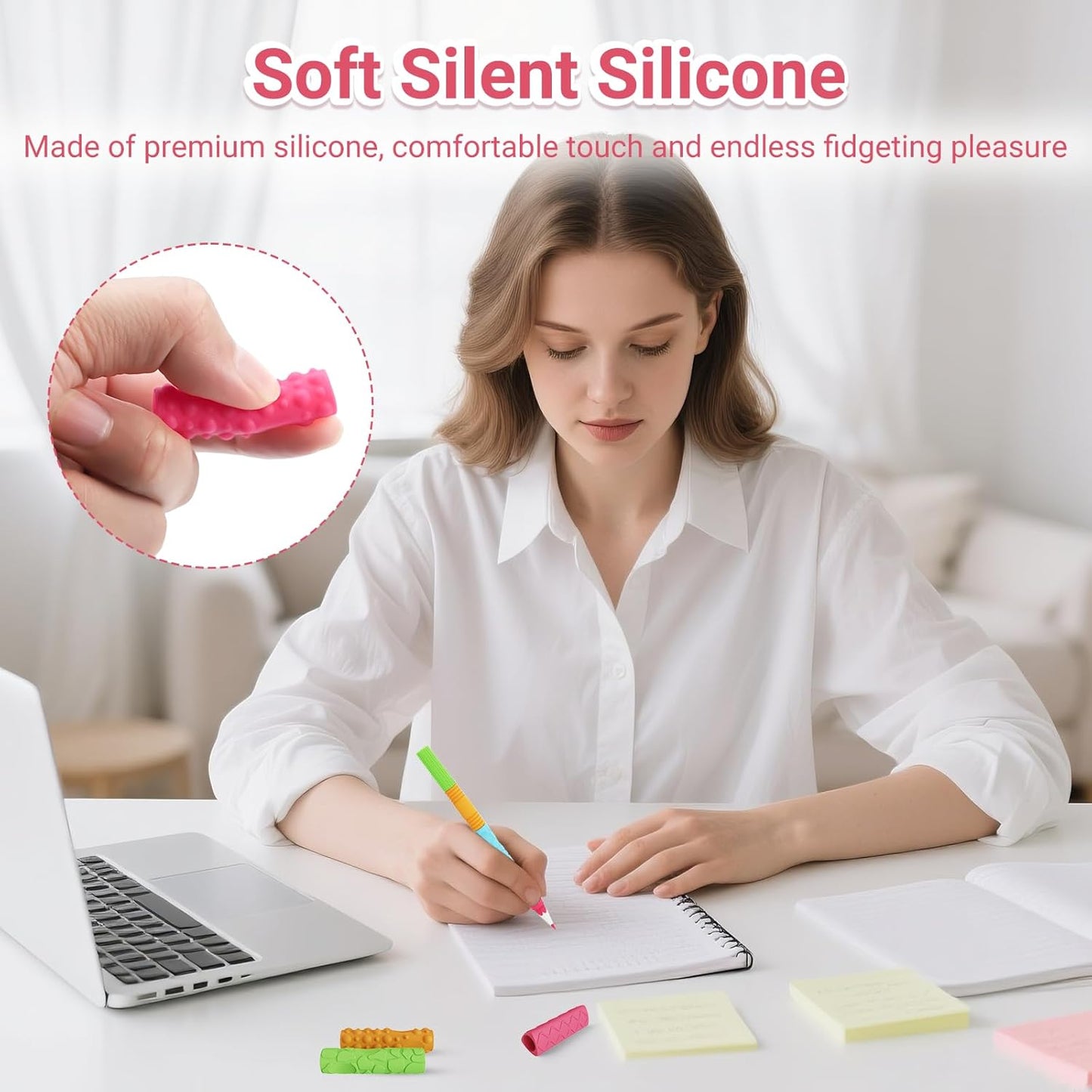Sensory Textured Pencil Grips Fidget Toys, 24 Pack Four Sizes Silicone Pencil Grips for Kids Adults with Autism & ADHD Anxiety Relief, Quiet Handwriting Pencils Sleeve for Classroom School Office