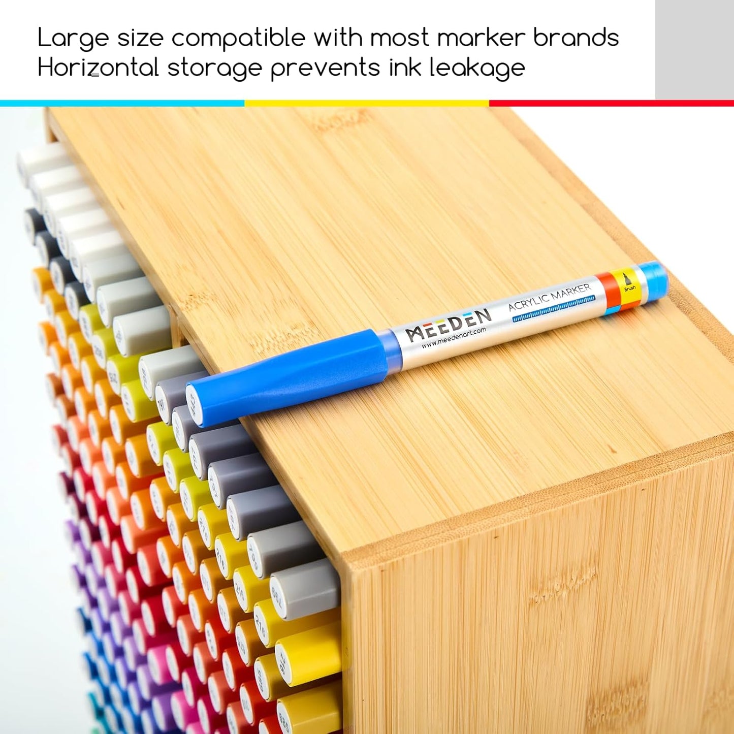 MEEDEN Bamboo Marker Holder Organizer: Holds 126 Pens with 18 Compartments- Art Supply Storage & Holder for Alcohol Markers，Pens，Pencils