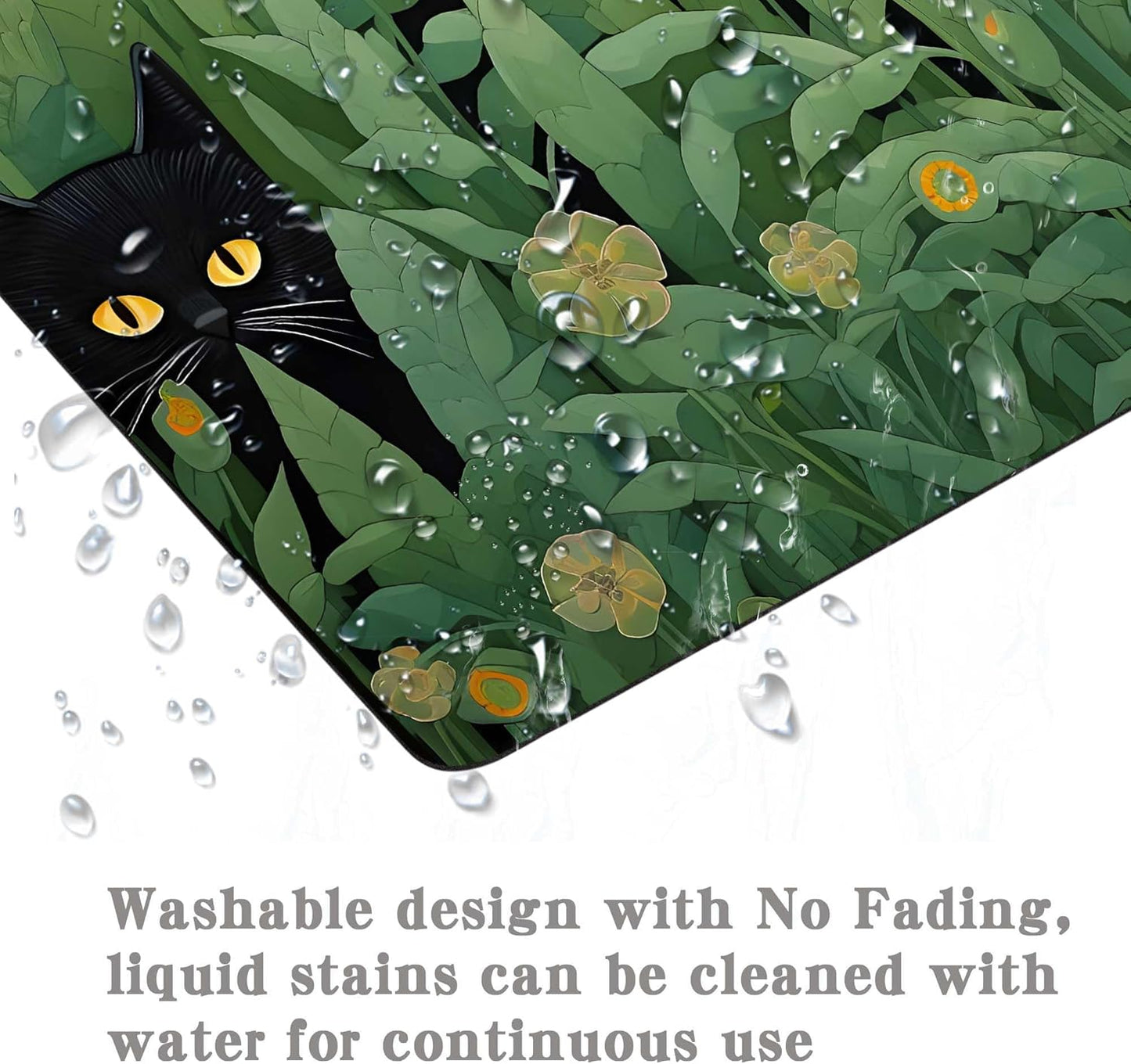 Cute Cat Mouse Pad Plants Mouse Pads for Desk,Cool Desk Pad Keyboard Mat Kawaii Black Cat Flower Non Slip Rubber Base Mouse Pad for Office Laptop, Landscape Mouse Pad,Square Mouse Mat