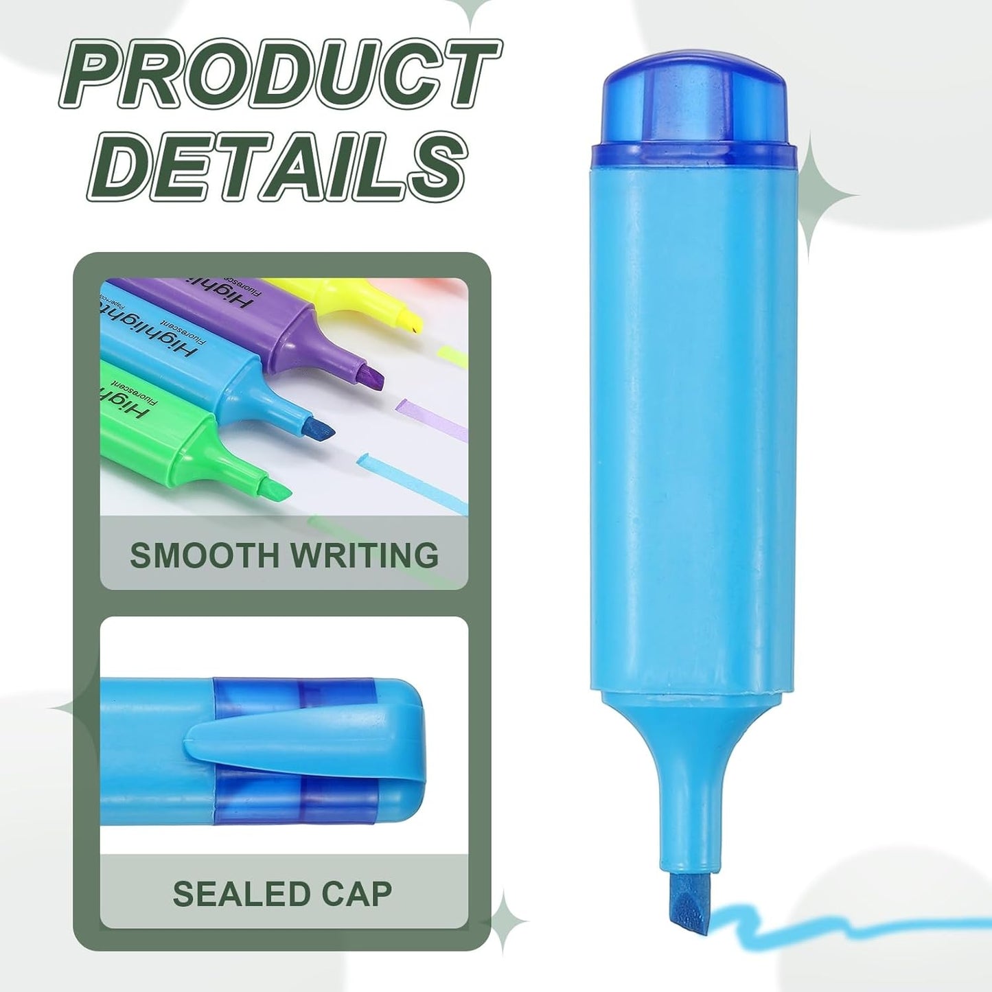 PATIKIL Cute Highlighters, 3 Pack no Bleeding High Lighters Colored Marker Pens Large Capacity Big Bulk Pastel for Office Supplies Books Journal Studying DIY Home, Light Blue