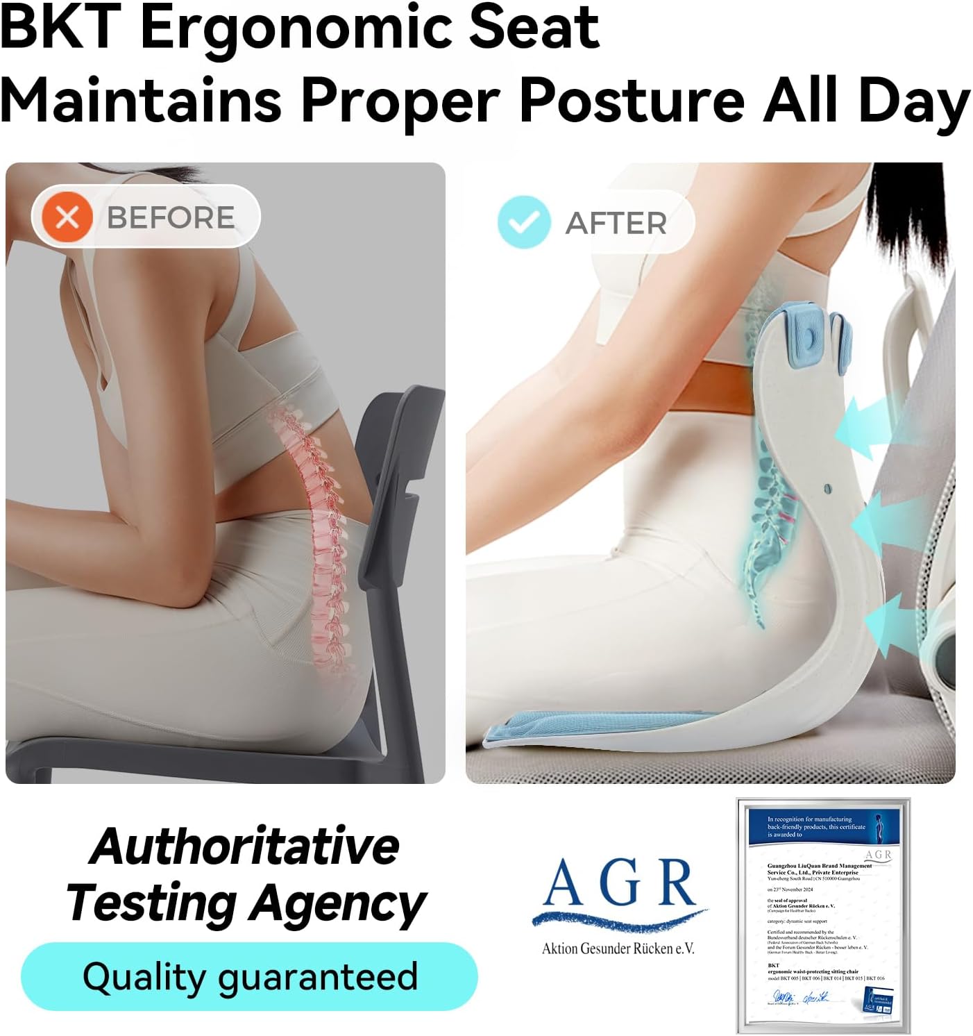 BKT Lumbar Support Seat Cushions Ergonomic Office Chair for Students Office Workers Nursing Mothers Long Sitting Outdoor Fishing Floor Chair (L-Sky Blue)