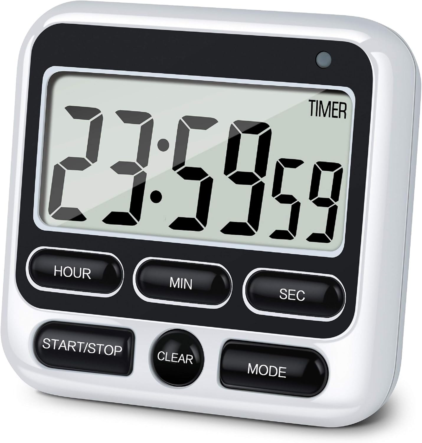 KTKUDY Digital Kitchen Timer with Mute/Loud Alarm Switch ON/Off Switch, 12-Hour Clock & Alarm, Memory Function Count Up & Count Down for Kids Teachers Cooking, Large LCD Display, Strong Magnet (Black)