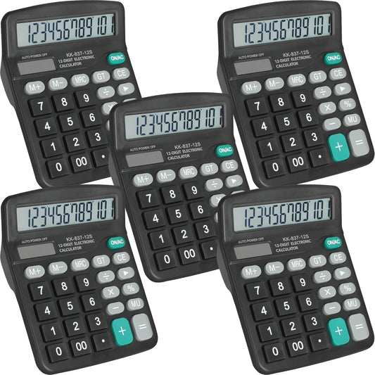 5 Pack Calculator Bulk, 12 Digits Calculators Desktop with Large LCD Display and Sensitive Butto, Solar and Battery Dual Power, Desk Calculator for Office, School, Home
