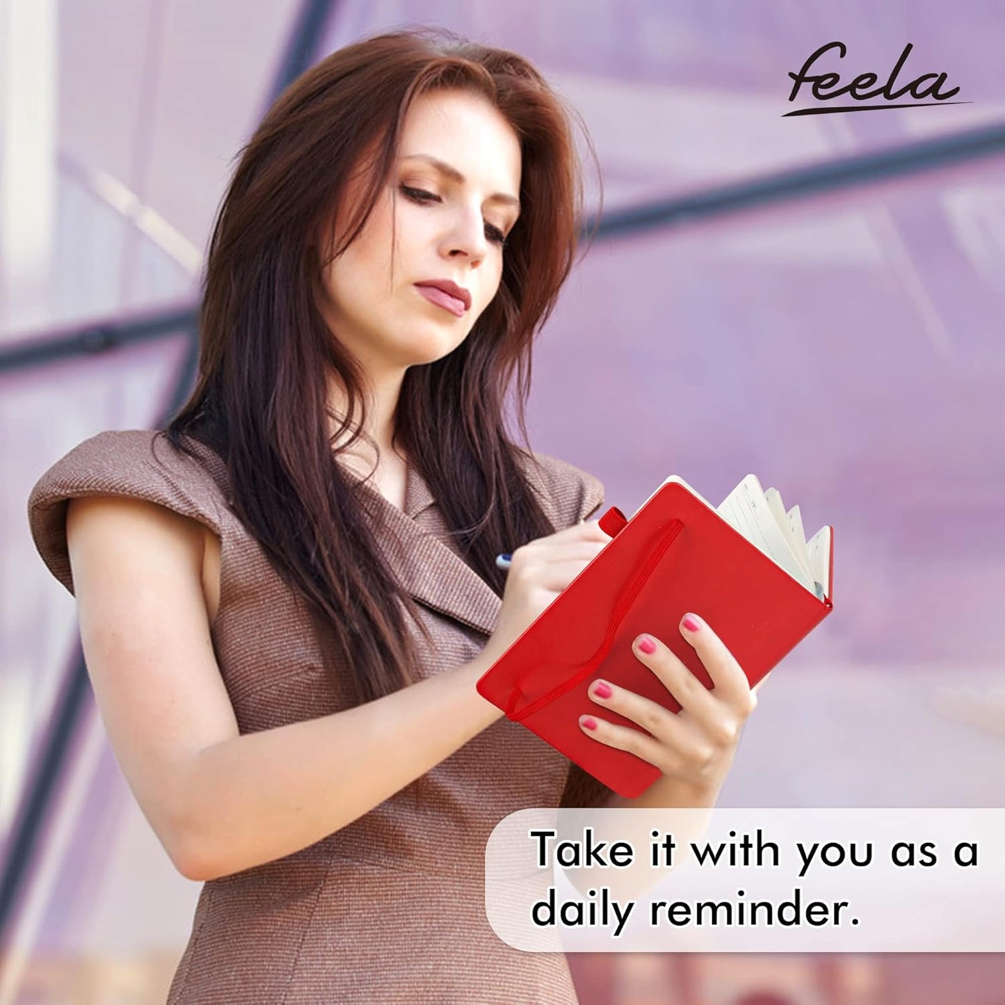 feela 3 Pack Notebooks Journals Bulk with 3 Black Pens, A5 Hardcover Notebook Classic Ruled Lined Journal Set with Pen Holder for Work Business Journaling Note Taking, 120 GSM, 5.1”x8.3”, Red