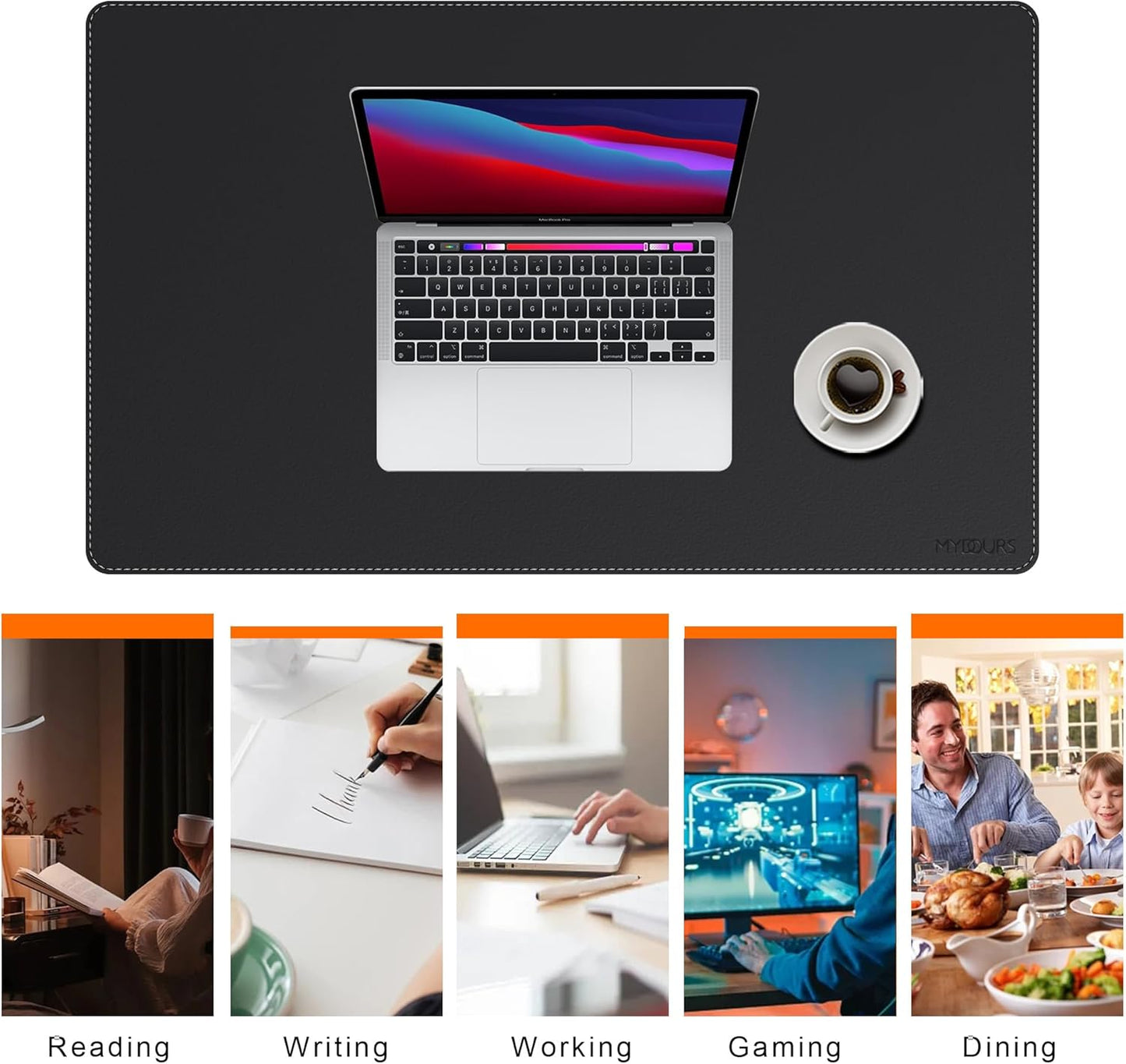 Mydours 36” x 24” Large Desk Mat - XL Desk Pad with PU Leather Surfaces - Extended Desk Mat for Home Office & Computer Workstation - Gaming Mouse pad for Keyboard & Laptop (Black)