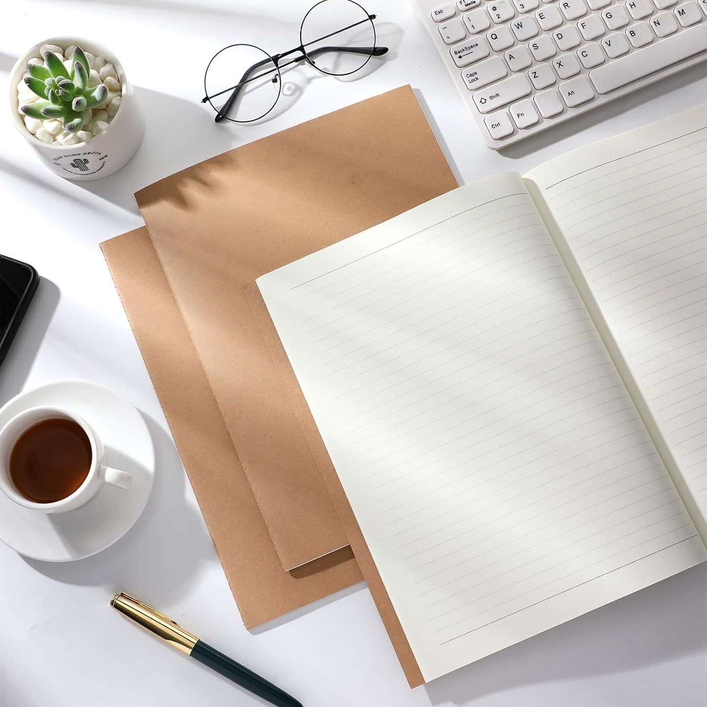 Lincia 24 Pack Large Kraft Notebooks Bulk, 8.5 x 11 Inch College Ruled A4 Subject Diary Journals Notebooks for Office Notes Writing Supplies, 60 Pages