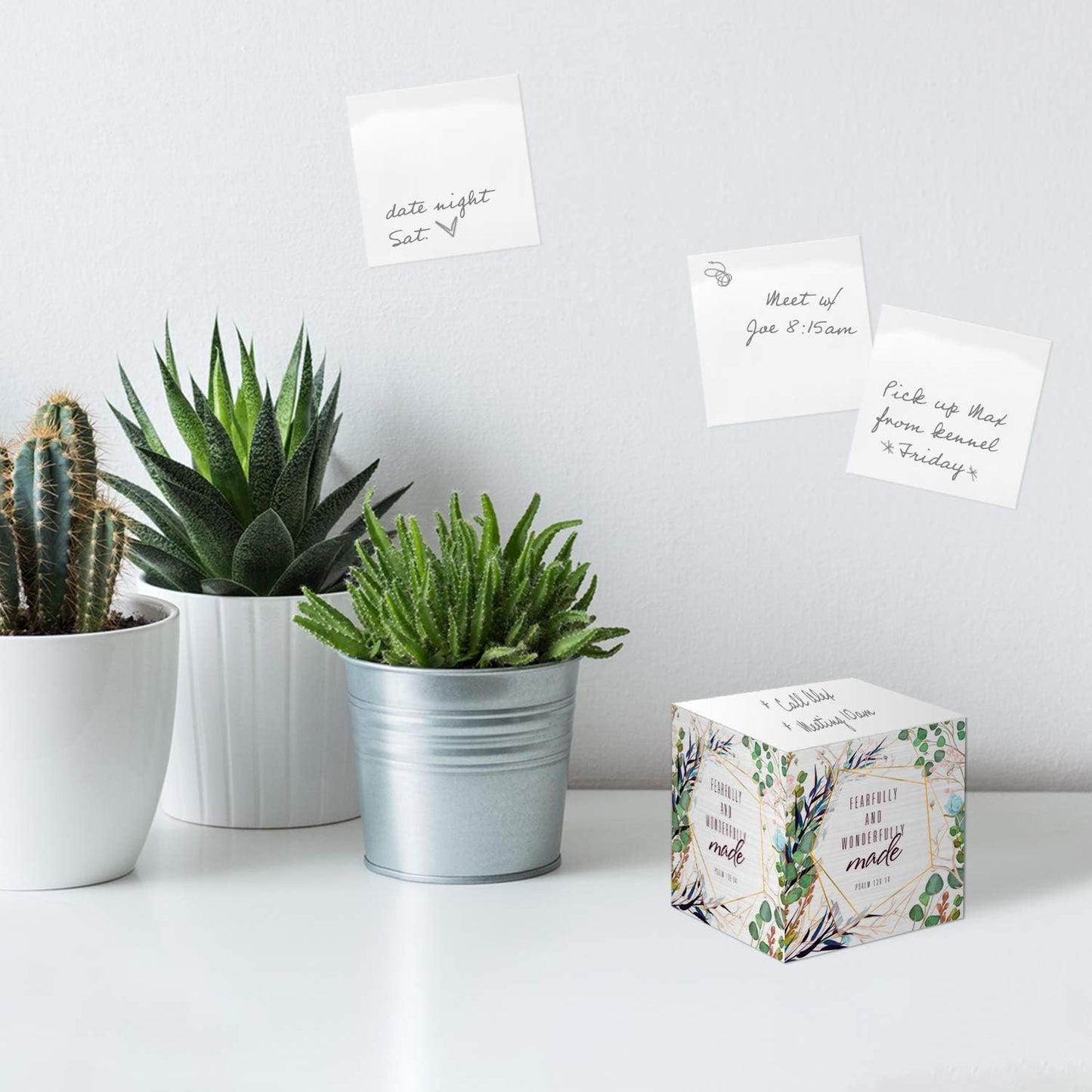 Religious Sticky Note Cube / 2.75" Memo Block Printed On 4 Sides/Modern Floral Christian Design