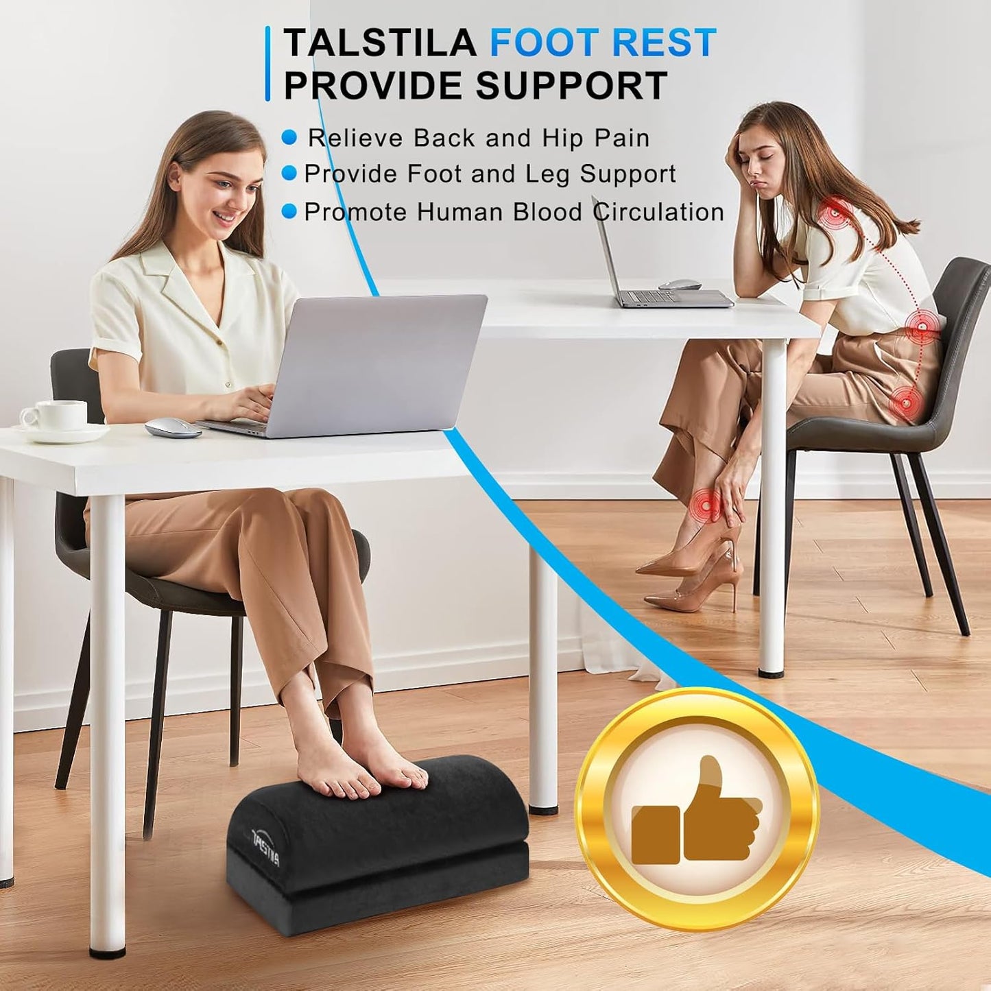 TALSTILA Foot Rest for Under Desk at Work, Foot Rest with Warm Plush Feet Pocket, Ergonomic Adjustable Memory Foam Footrest for Office Chair, Foot Stool for Office - Back & Leg Pain Relief
