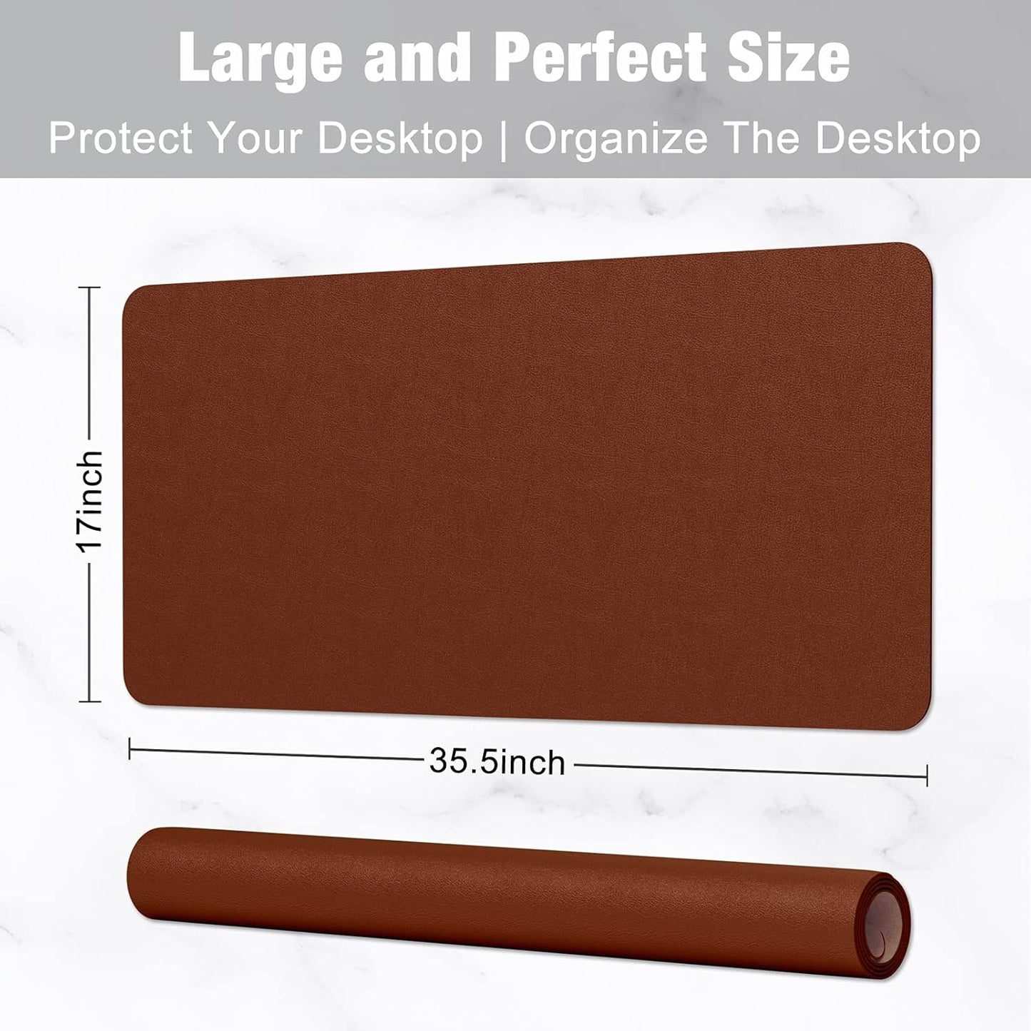 Hsurbtra Desk Pad, 35.5" x 17" PU Leather Desk Mat, XXL Extended Mouse Pad, Waterproof Desktop Blotter Protector, Non-Slip Ultra Thin Large Laptop Keyboard Writing Mat for Office Home, Brown