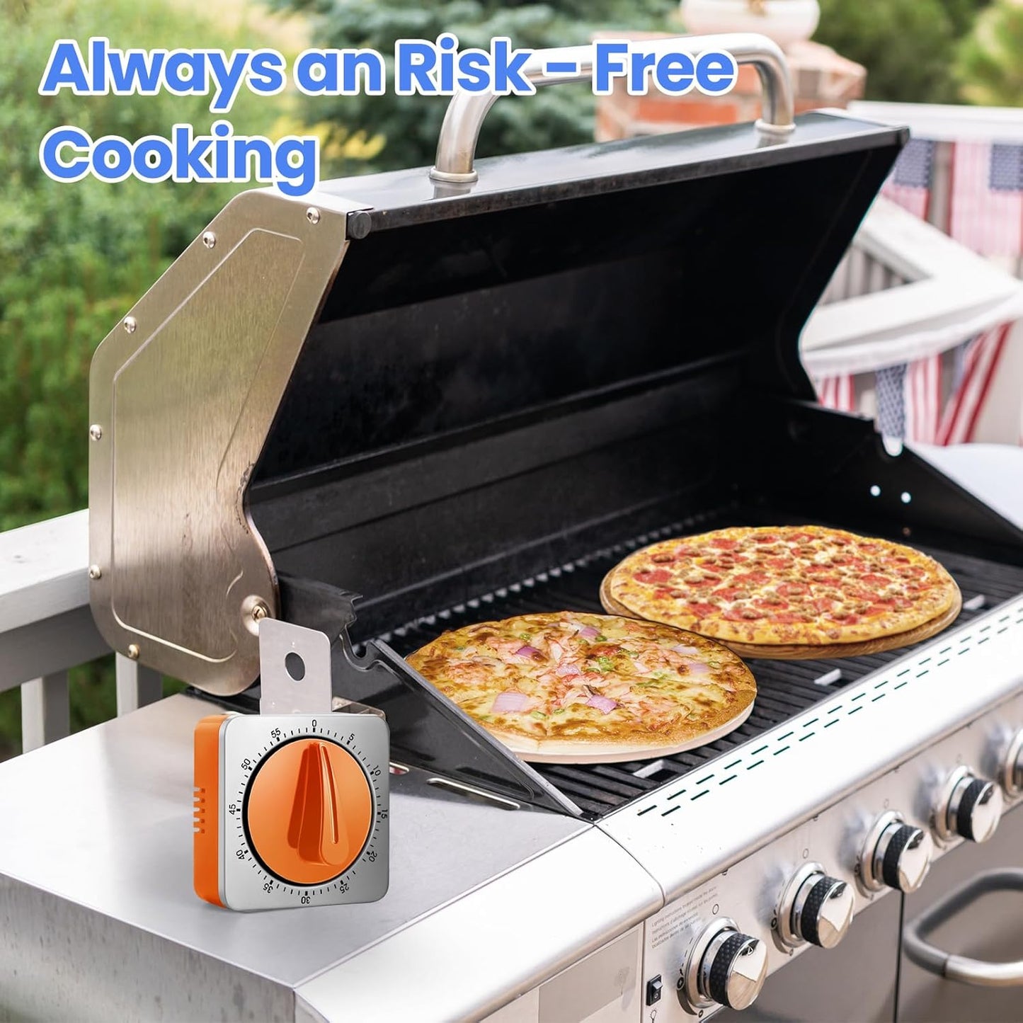 Orange Kitchen Timers for Cooking, Chef Cooking Timer Clock with Loud Alarm,100% Mechanical Desk Timer - No Batteries Required - Magnetic Backing, Exquisite Stainless Steel Body - Countdown Reminder