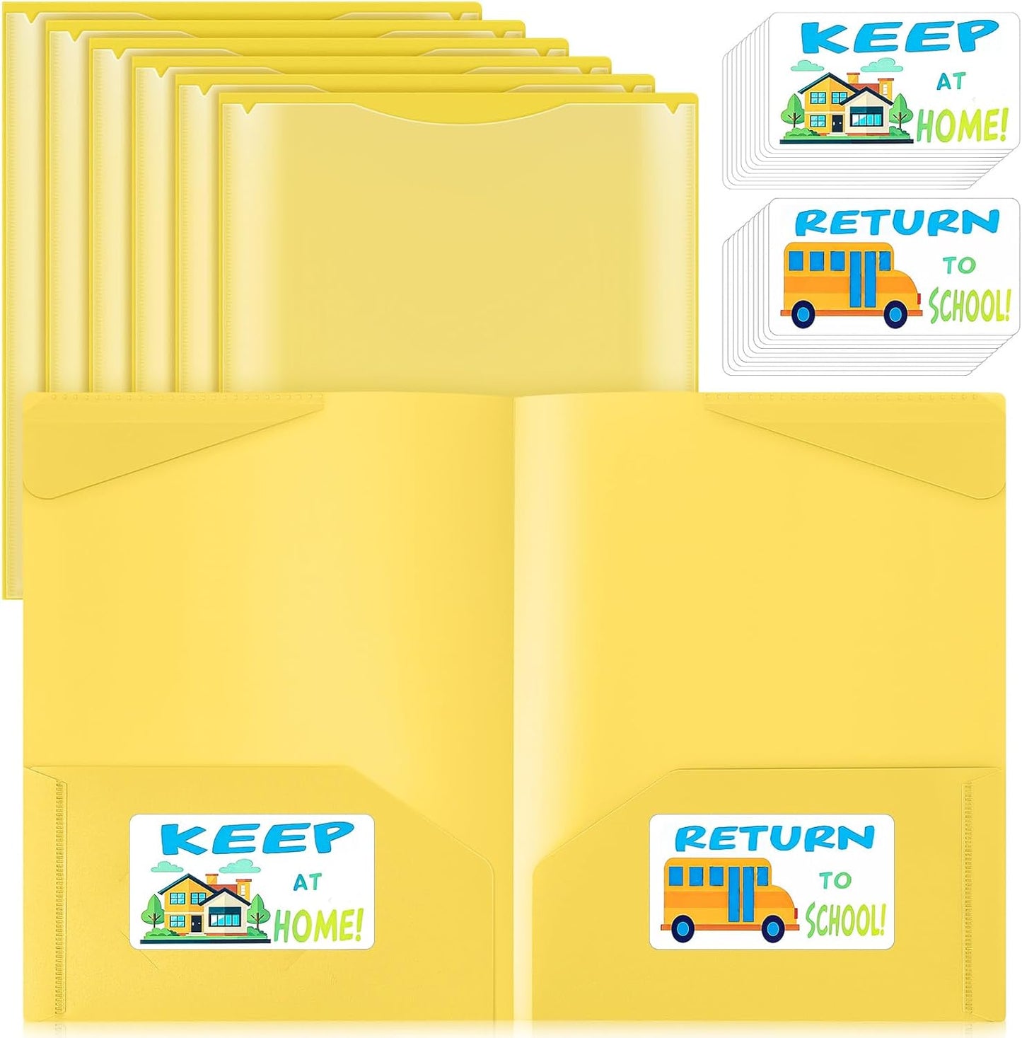 Henoyso 24 Set Parent Teacher Communication Folder with Clear Front Pocket Take Home Heavy Duty 2 Pocket Homework Folder for Student with School and Home Stickers, 12 x 9.45 Inch(Yellow)