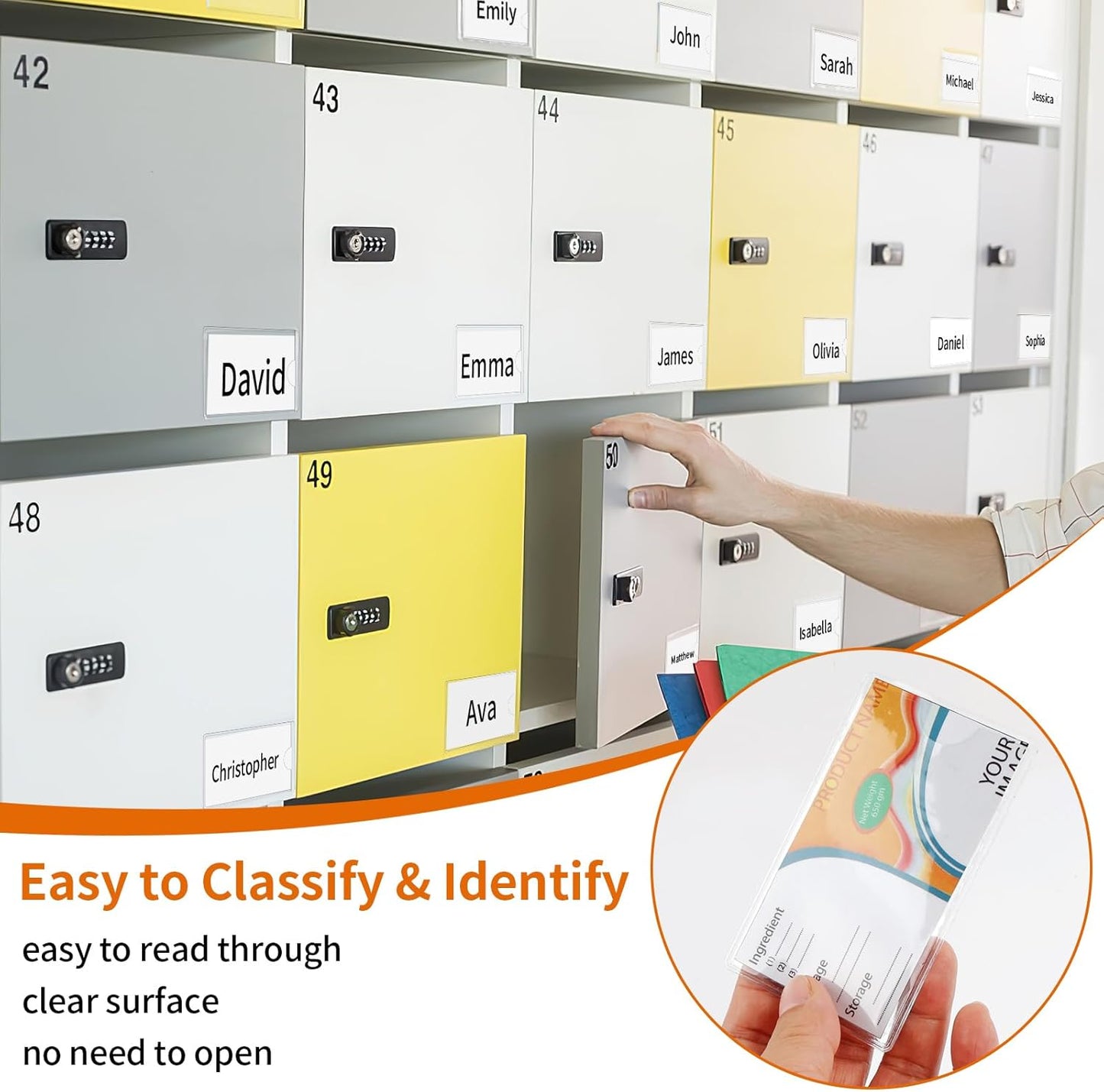 44 Pack Adhesive Pockets, Bin Labels for Storage Bins, Clear Label Holder, Index Card Holder 2x3.5 Inches, Plastic Storage Tote Labels for Organizing Bins Box Drawer