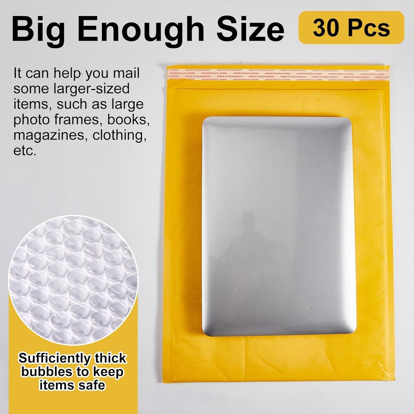 Henoyso 30 Pcs Extra Large Bubble Mailers 14 x 19 Inches Resealable Padded Envelopes Waterproof Shipping Bags Poly Padded Mailers Bulk for Mailing Packaging Small Business(Yellow)