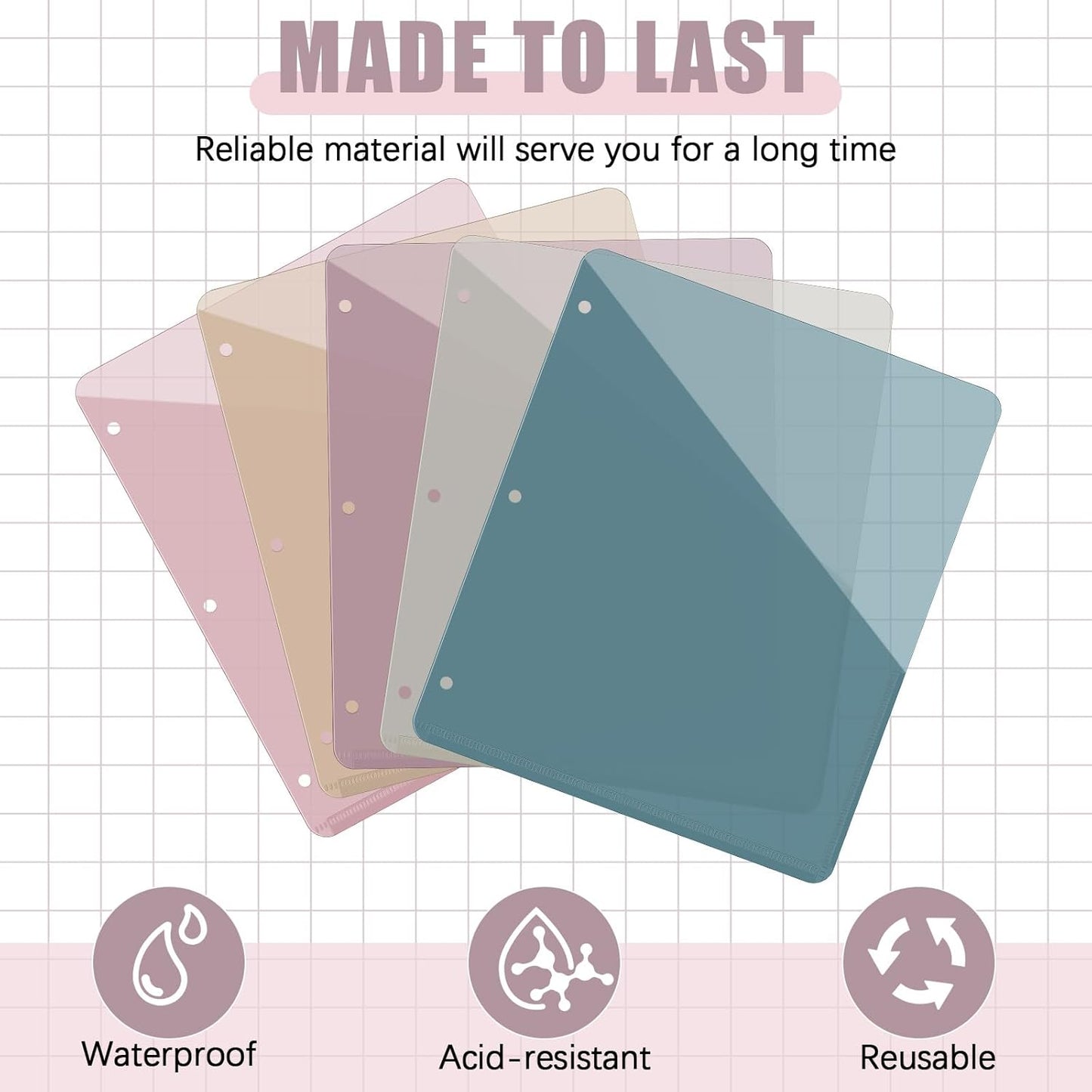 Maitys 50 Pack Binder Pockets 3 Hole Punch Clear Plastic Document Folders Binder Organizer Store Letter Size 8.5x11 Inch Paper Folders with Pockets Slash File Jacket for Office (Morandi Color)