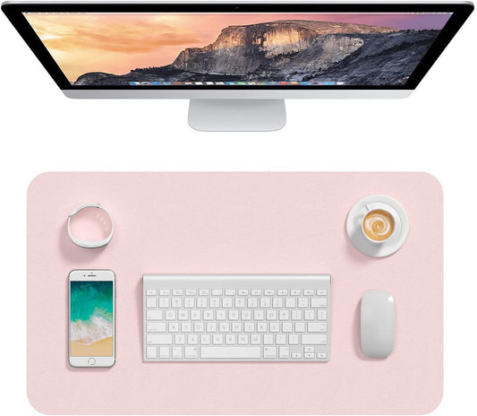 Hsurbtra Desk Pad, 23.6" x 13.8" PU Leather Desk Mat, M Extended Mouse Pad, Waterproof Desktop Blotter Protector, Non-Slip Ultra Thin Small Laptop Keyboard Writing Mat for Office Home, Pink