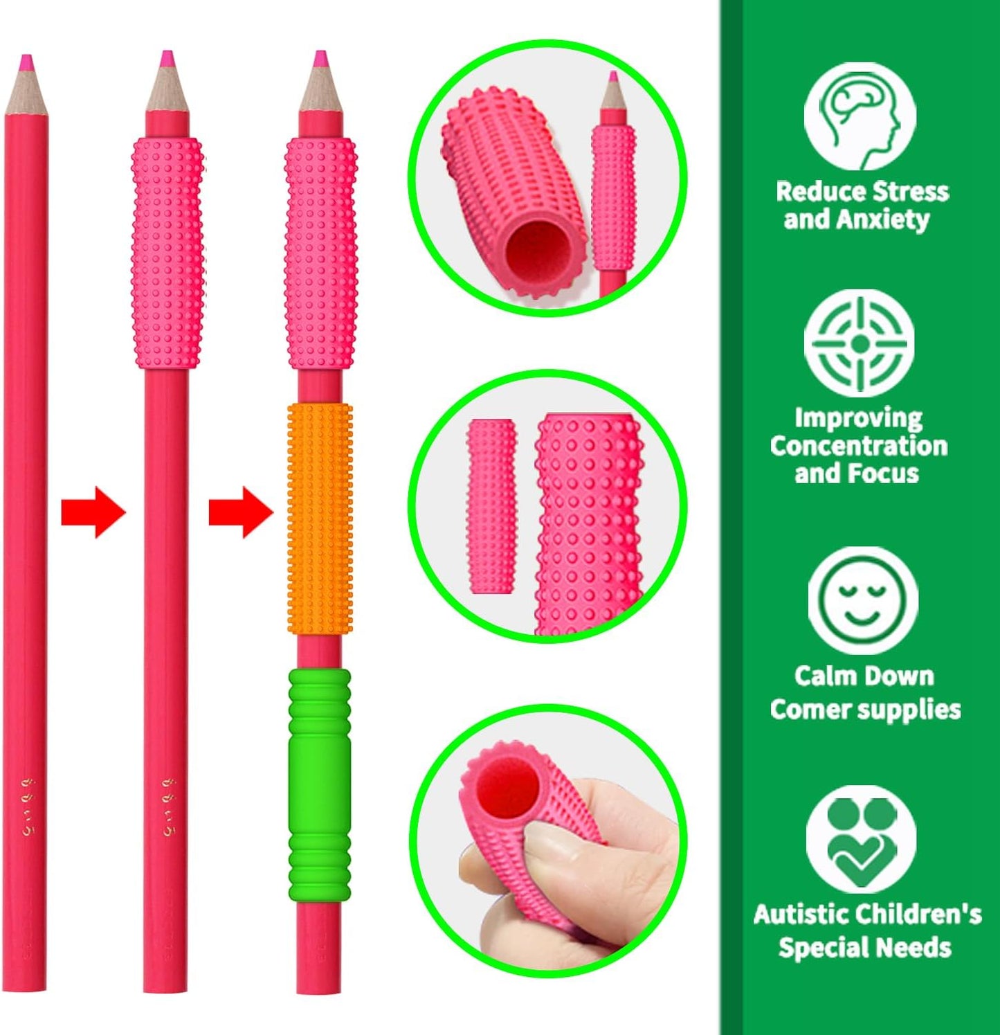 Textured Pencil Grips for Kids & Adults - 24 Pack Sensory Fidget Toys for ADHD, Autism - Quiet Classroom & Office Tools for Anxiety Relief Stress Relief - Educational Supplies, Student Rewards&Gifts