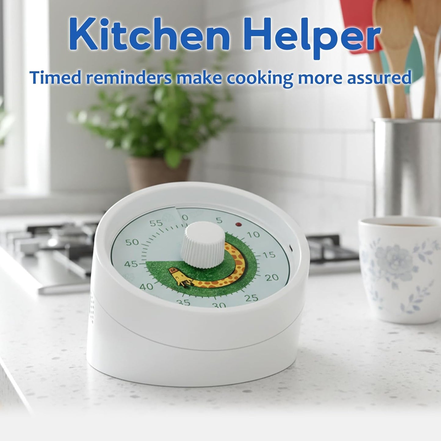 BellMan Visual Timer, 60 Minute Countdown Timer for Kids and Adults with Silent Operation, Study and Meetings Time Management Tool, Timer for Kitchen Office Classroom, Gift with Giraffe (White Green)