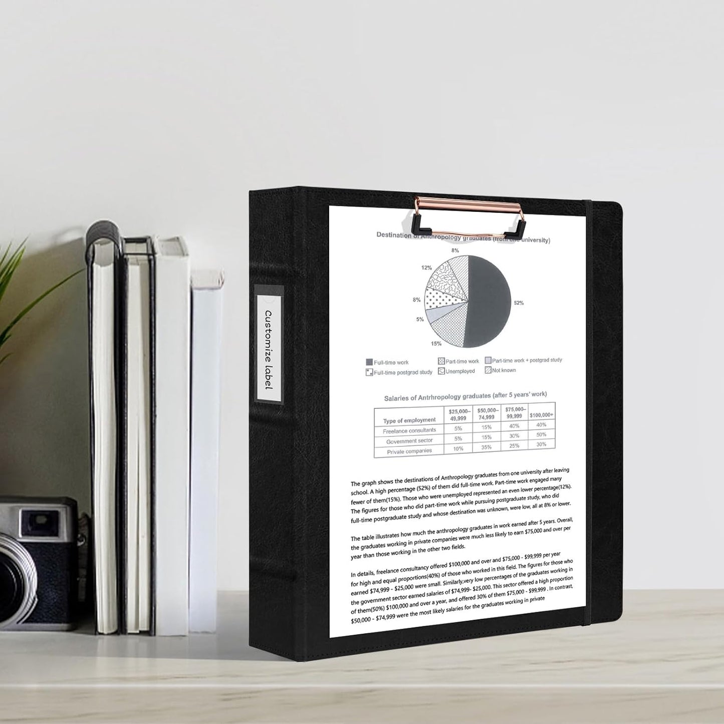 Ospelelf 3 Ring Binder with Clipboard 2 Inch Leather Binder for Letter Size (8.5" x 11"), Clipboard Binder with 5 Tab Dividers Back to School Supply, Black