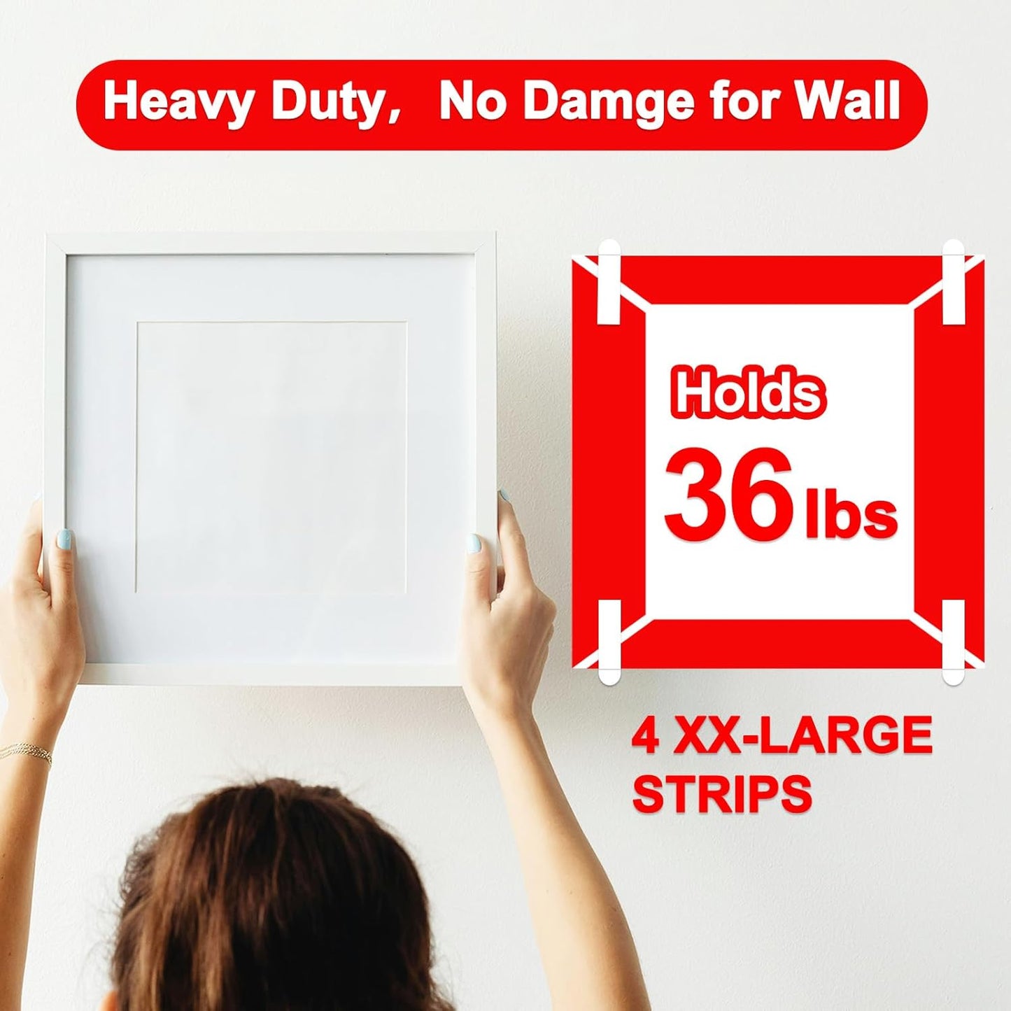 Damage Free Adhesive Strips for Frame, 32 XX-Large Picture Hanging Strips Refill, Removable Picture Hanger for Poster，Double Sided Tape Wall Sticky Heavy Duty Variety Pack