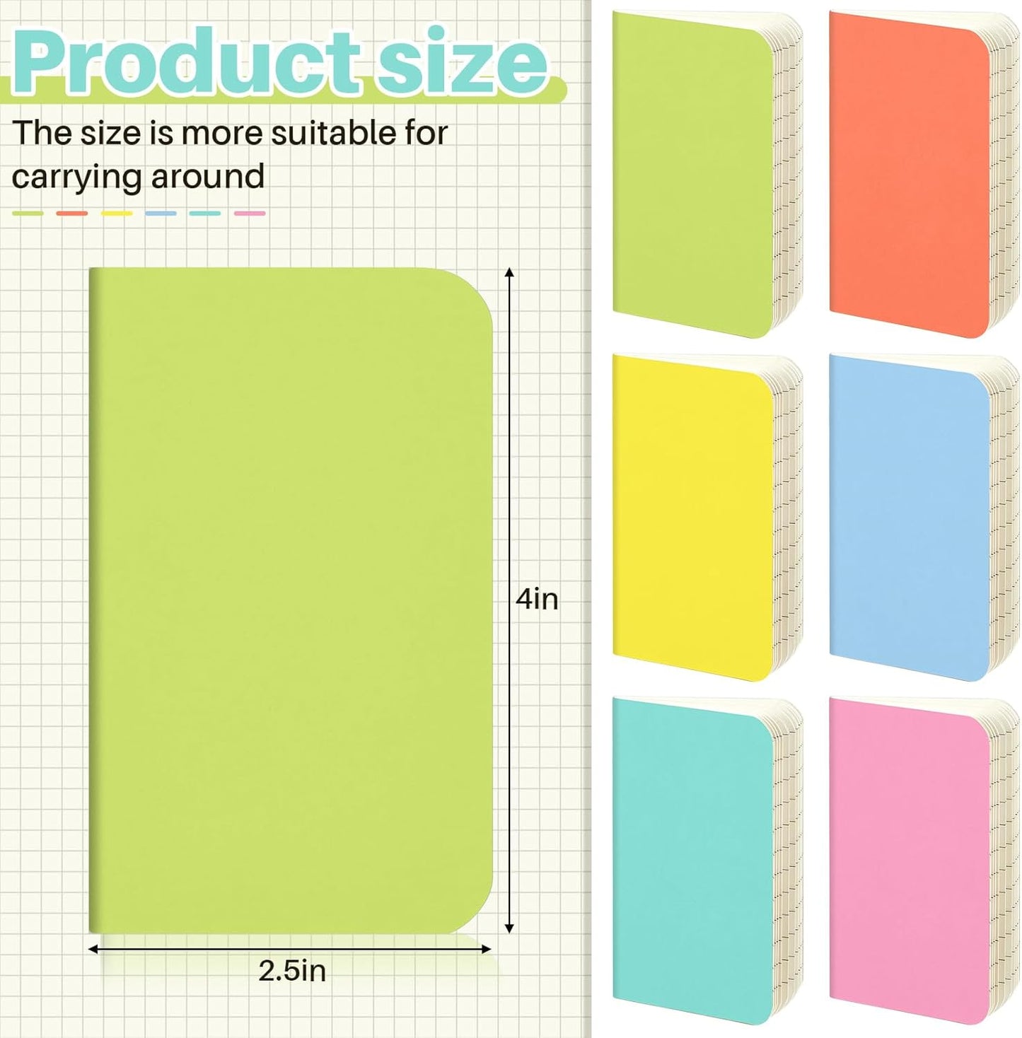 Outus 36 Pcs Pocket Notebook Mini Journal 2.5" x 4" Kraft Paper Mini Notepad Bulk Softcover Pocket Notepad Memo Diary Subject Notebooks for Student Traveler School(Candy Color, Blank Cover)