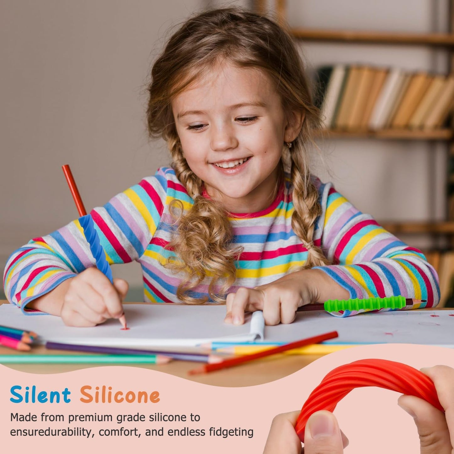 Sequiay 4 Pcs Length Pencil Grips Handwriting, Textured Silicone Pencil Grip - ADHD Tools, Fidgets for Classroom Toy, Helps Ease Autism, Anxiety, and Stress