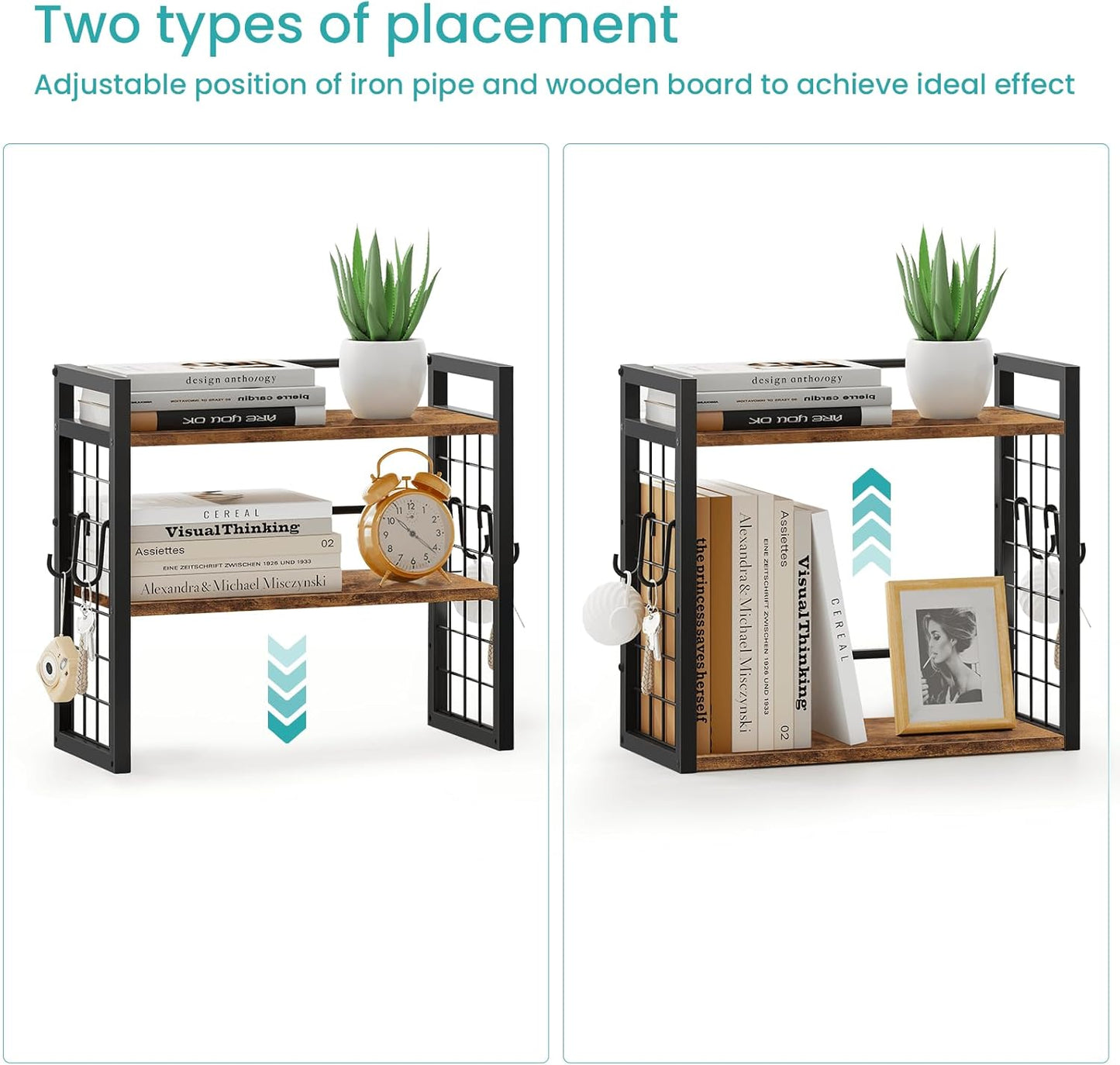ELITEROO Desktop Shelf Organizer, 2 Tier Wood Desk Bookshelf, Desk Top Storage Rack for Office, Dorm, or Bedroom Decor, Small Tabletop Shelf for Books, Plants & Accessories, Rustic Brown