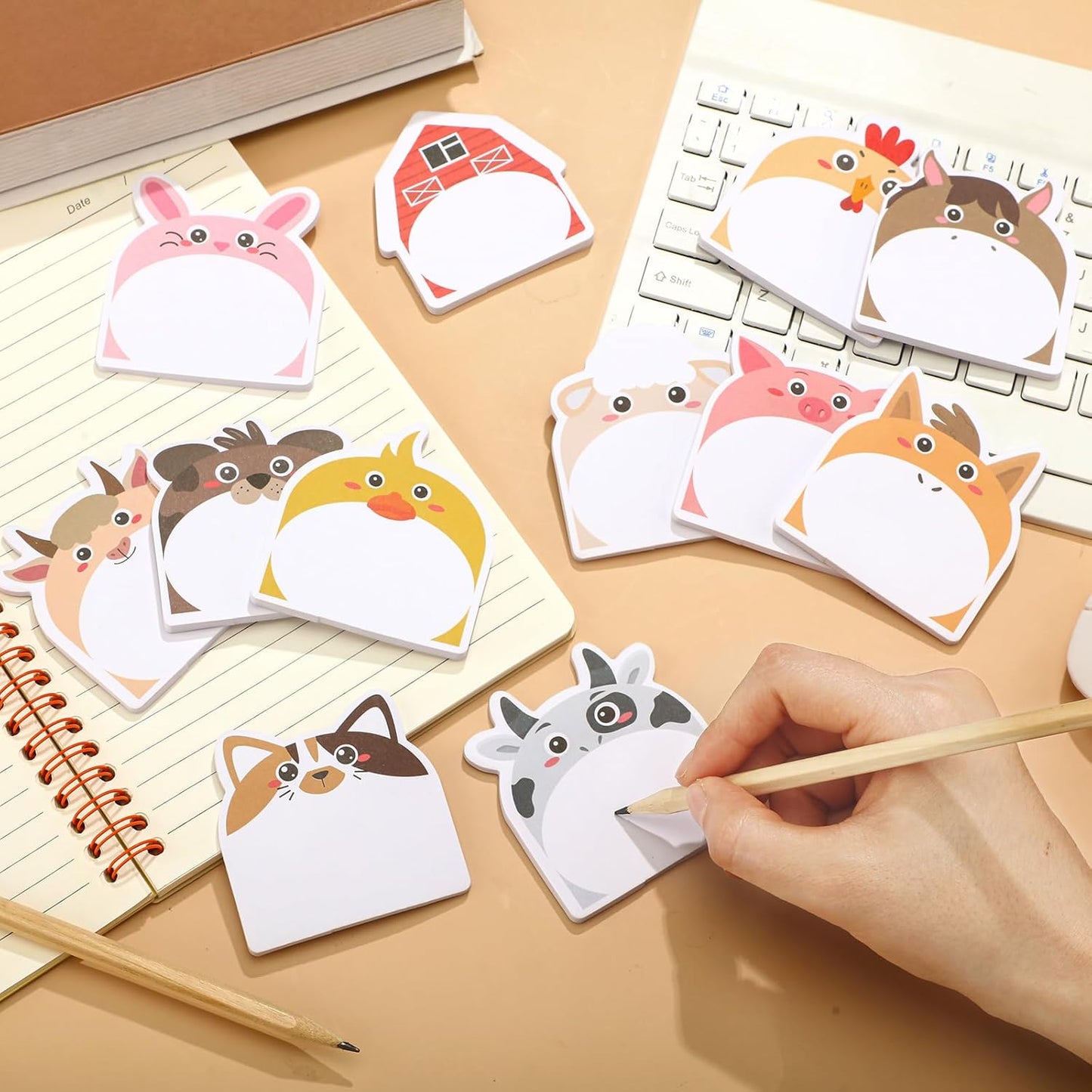Yinder 24 Pads Cute Sticky Notes Fun Kawaii Animal Sticky Notes Pads Bulk Cartoon Memo Self Adhesive Gift for Christmas Veterinary Office School Tab Party Supplies(Farm Animals)
