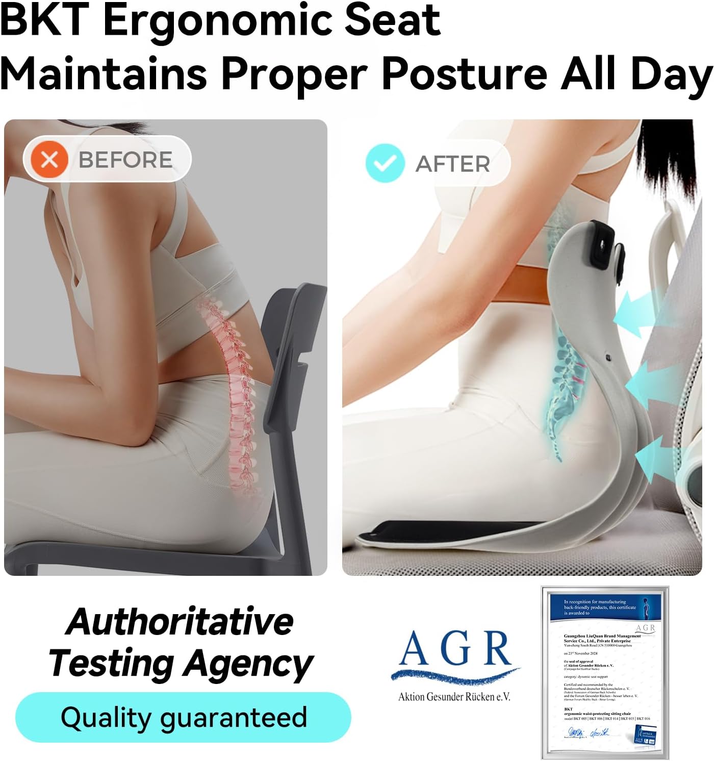 BKT Lumbar Support Seat Cushions Ergonomic Office Chair for Students Office Workers Nursing Mothers Long Sitting Outdoor Fishing Floor Chair (XL-Black)