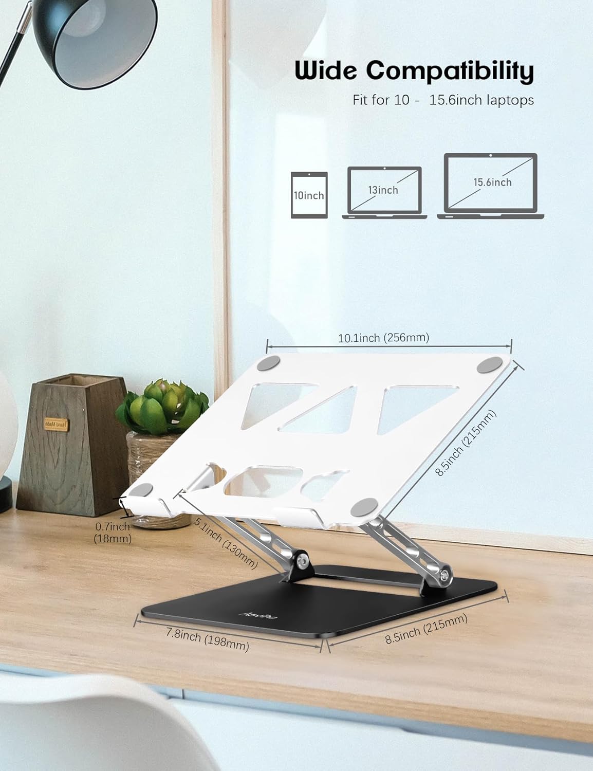 Adjustable Laptop Stand for Desk,Portable Laptop Stand Holder and Riser,Foldable Aluminum Notebook Computer Stands for MacBook Air Pro HP Lenovo Dell Samsung, 10-15.6 inch (Silver-Gray-Black)