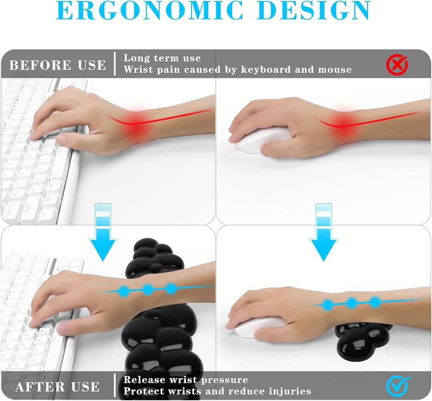 Gel Cloud Keyboard and Mouse Wrist Rest, Cute Wrist Support and Arm Support Keyboard Rest for Keyboard and Mouse Typing Pain Relief，Suitable for Office/Computer/Laptop/Gaming (Transparent Black)