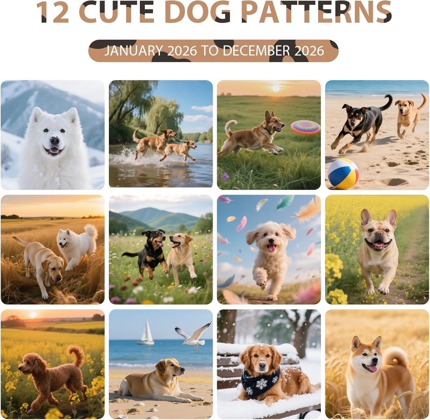 2026 Wall Calendar, Large Monthly Wall Calendar Dogs, Jan 2026 - Dec 2026, 12" x 24" (Opened), Hanging Planning Calendars for Family Home Office Supplies