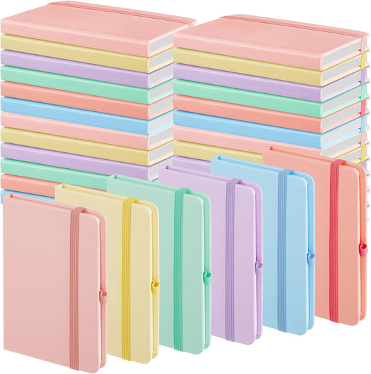Laumoi 12 Pieces Small Notebooks A6 Pocket Journals 3.5 x 5.5 Inch Small Leather Notebook Mini Ruled Lined Journal with Elastic Band Pen Holder Page Marker Ribbons (Macaron Colors)