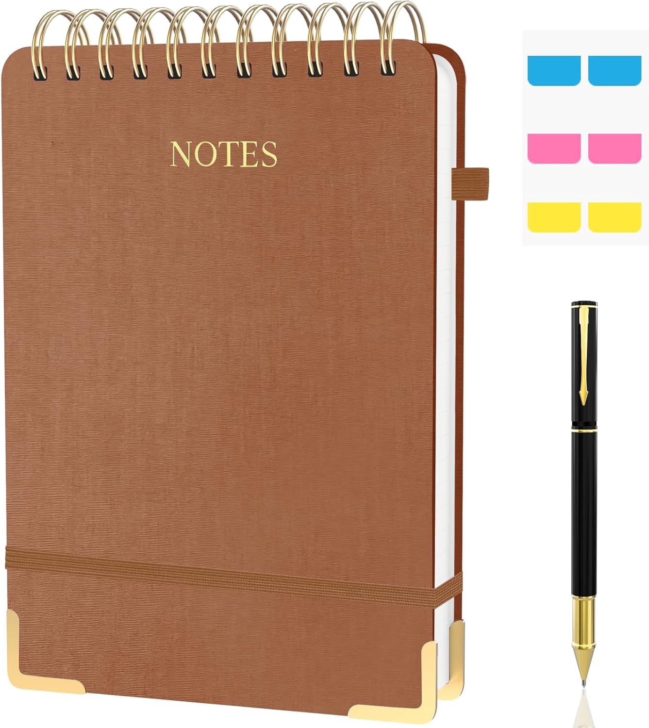 Aesthetic Top Spiral Notebook, A5 Linen Hardcover Top Bound Steno Pads, 240 Pages 100gsm Thick Lined Paper Left Handed Notebook Journal for Work, School, Church Writing - Brown, 5.9" x 8.5"